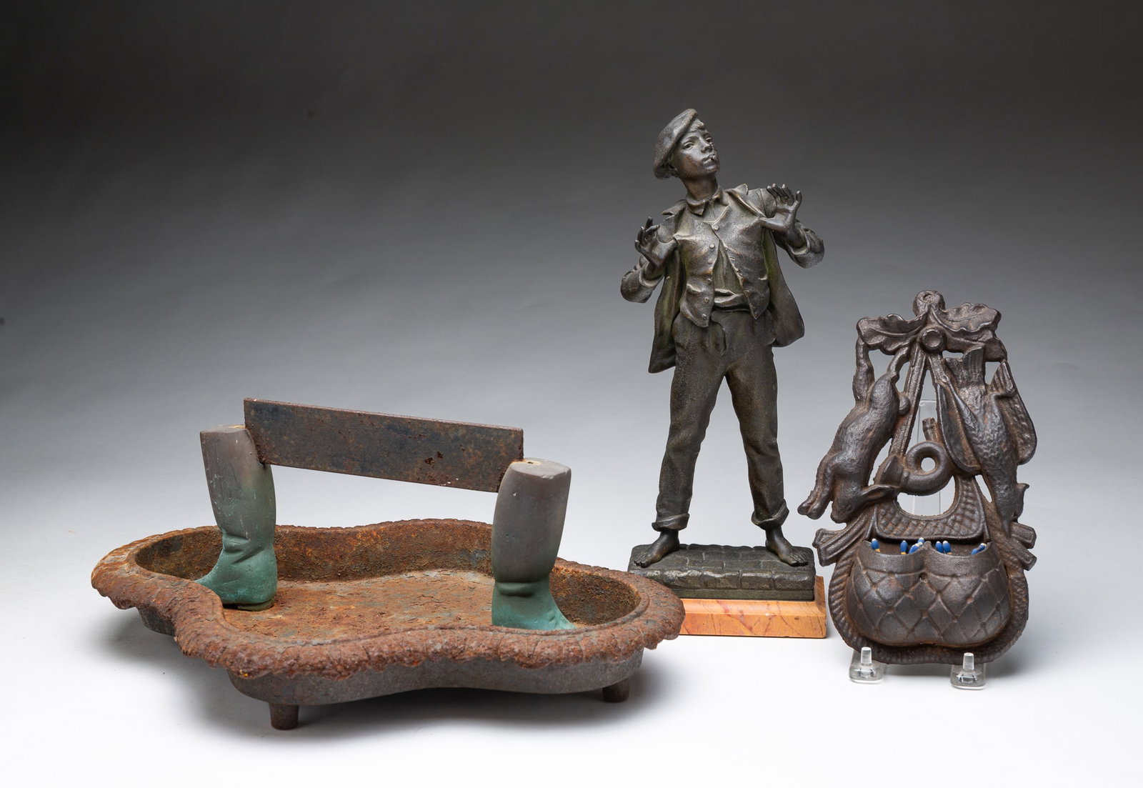 THREE METAL ITEMS INCLUDING A BOOT SCRAPER. (1 of 7)