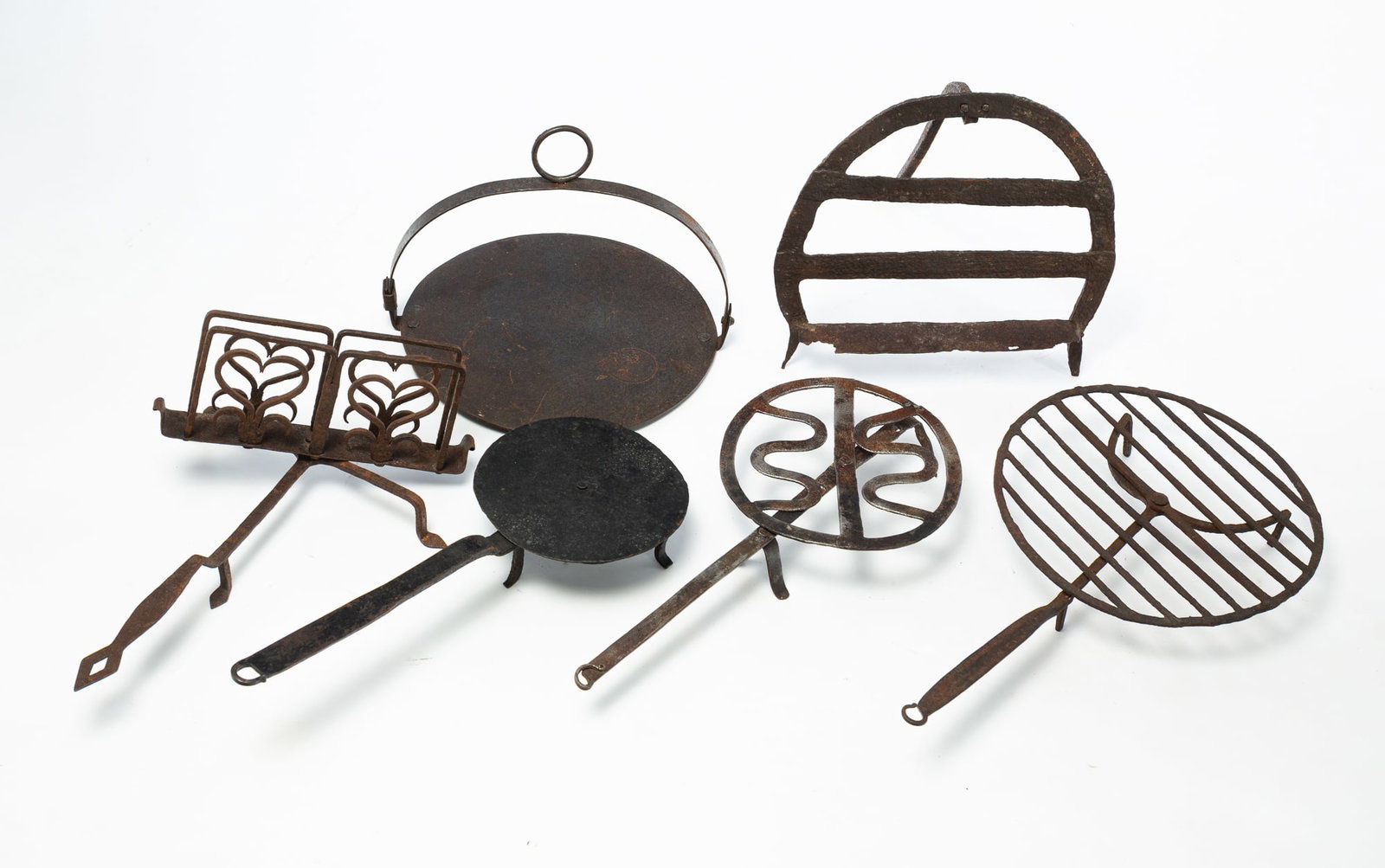 SIX FORGED IRON HEARTHSIDE COOKING IMPLEMENTS. (1 of 7)