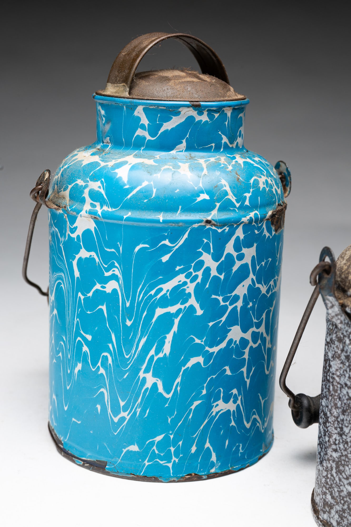 THREE GRANITEWARE CREAM CANS. - 3