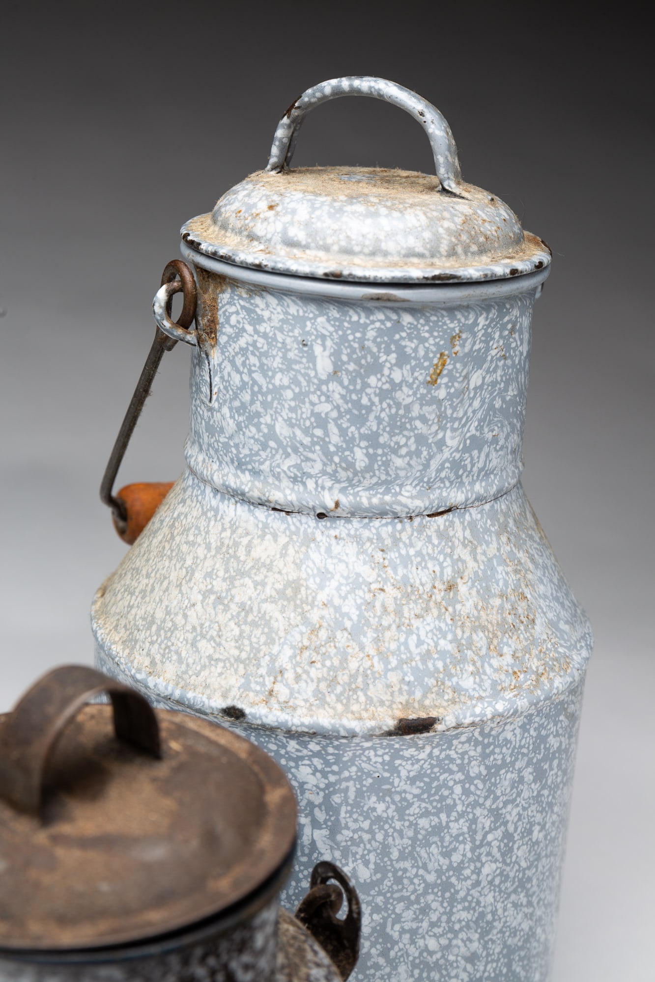 THREE GRANITEWARE CREAM CANS. - 5