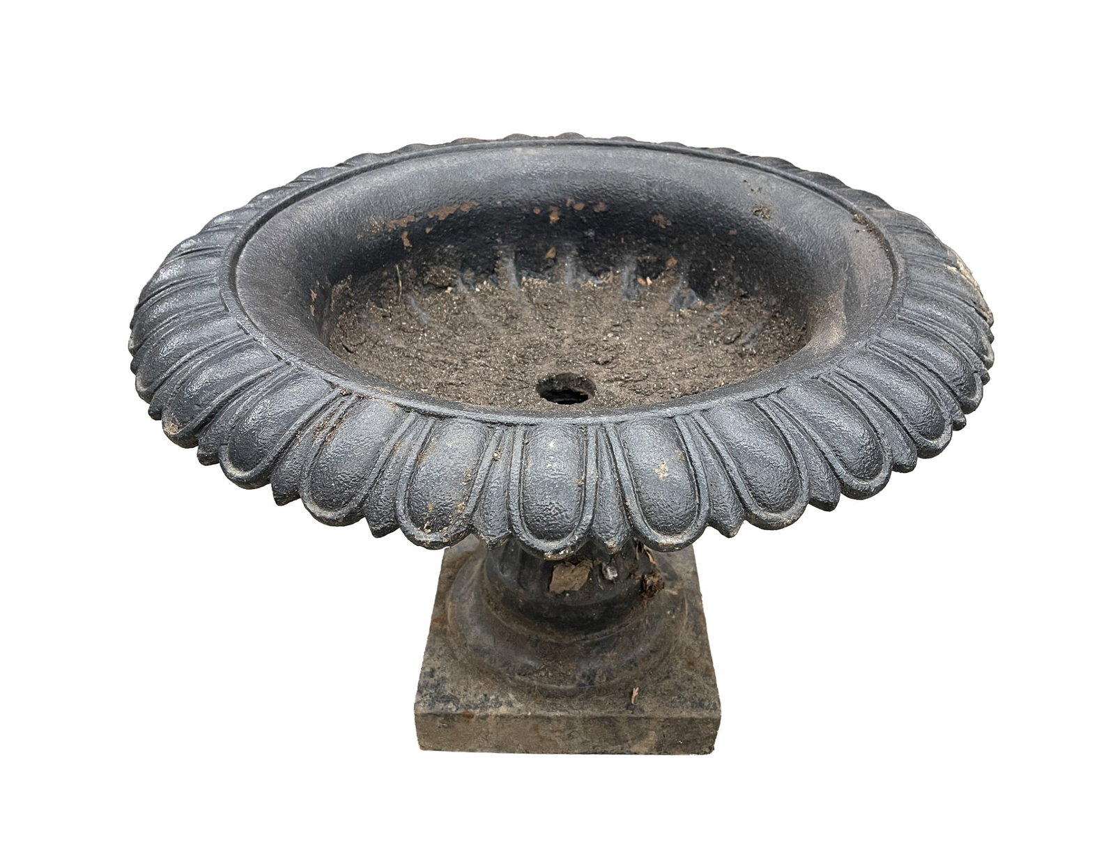 CAST IRON GARDEN URN WITH CLASSICAL DETAIL. (1 of 2)