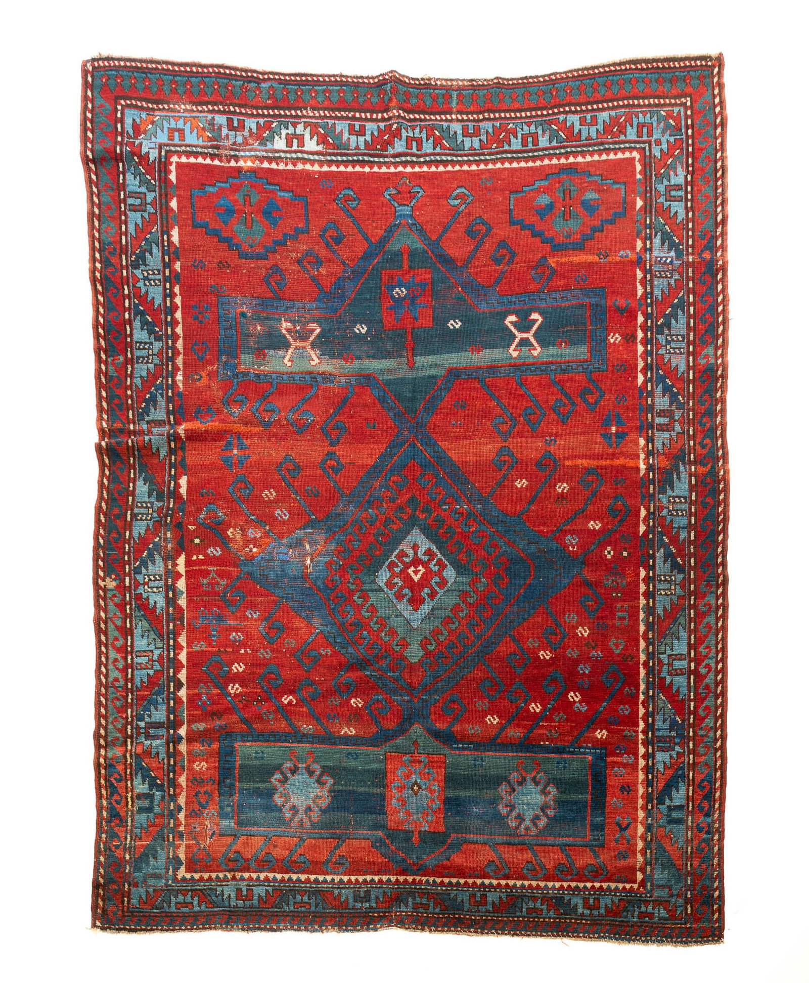 CAUCASIAN KAZAK HAND-KNOTTED WOOL AREA RUG. (1 of 5)