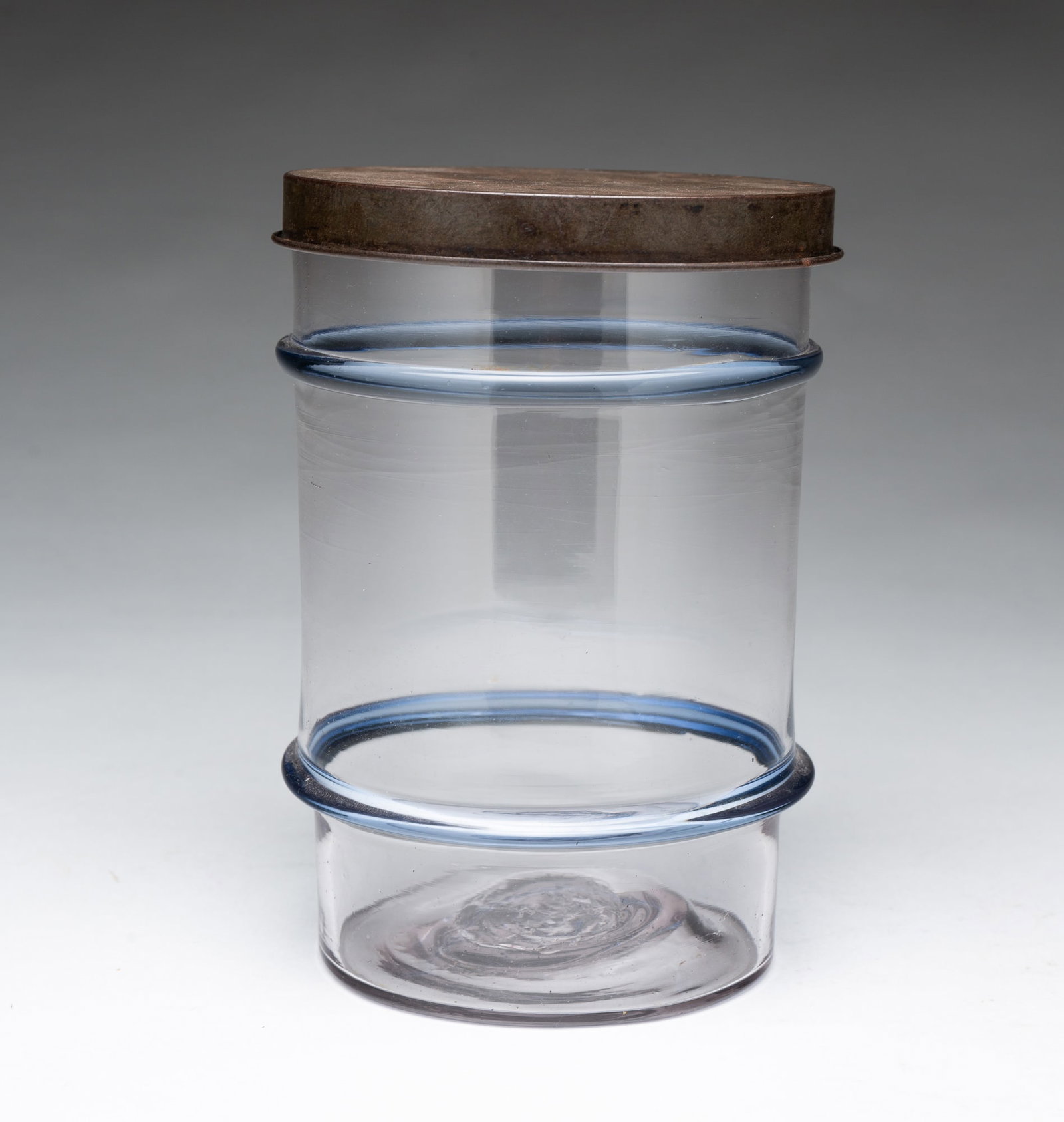 PITTSBURGH BLOWN GLASS CANISTER JAR WITH COBALT RINGS. (1 of 4)