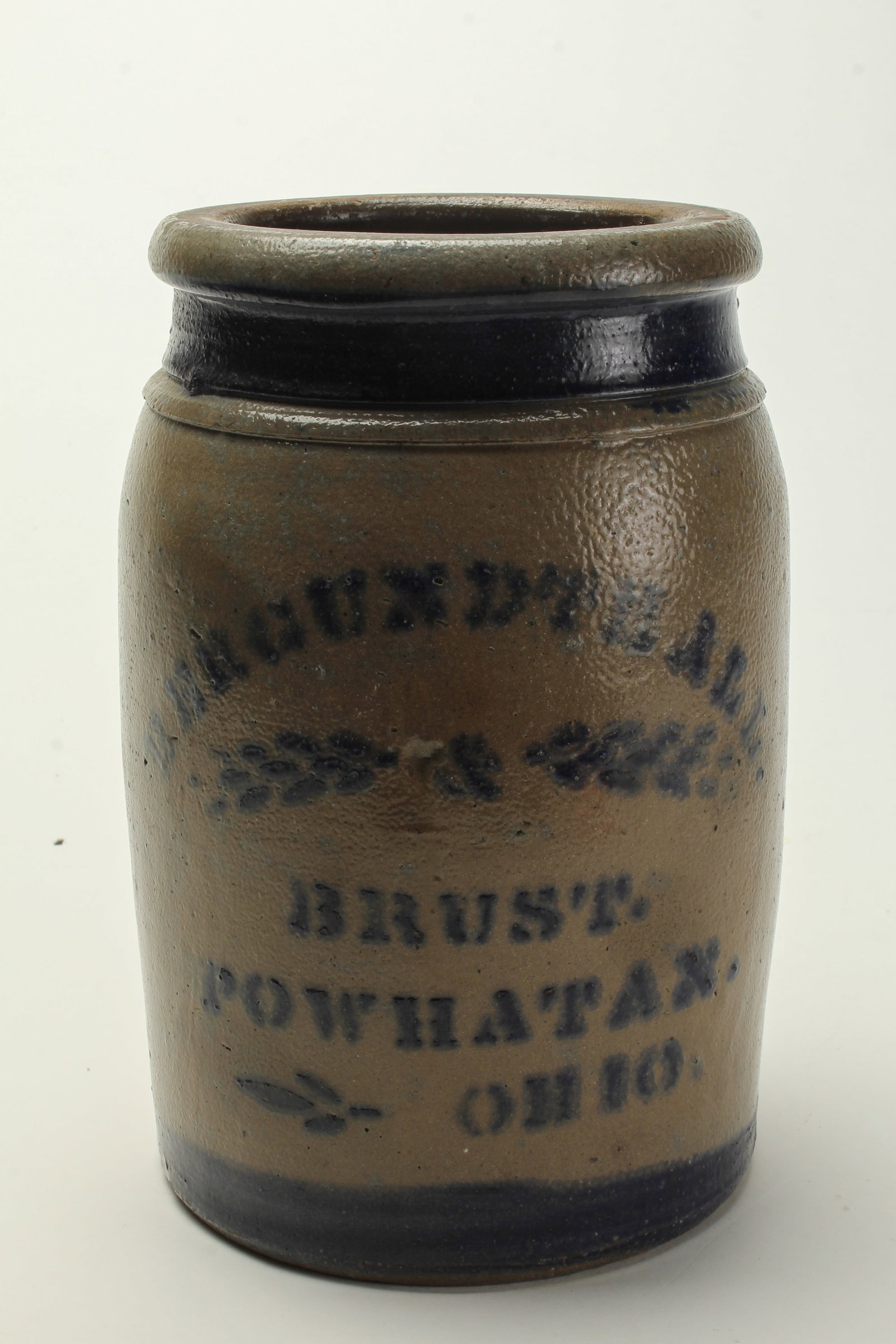 POWHATAN, OHIO COBALT STENCILED STONEWARE JAR. (1 of 1)