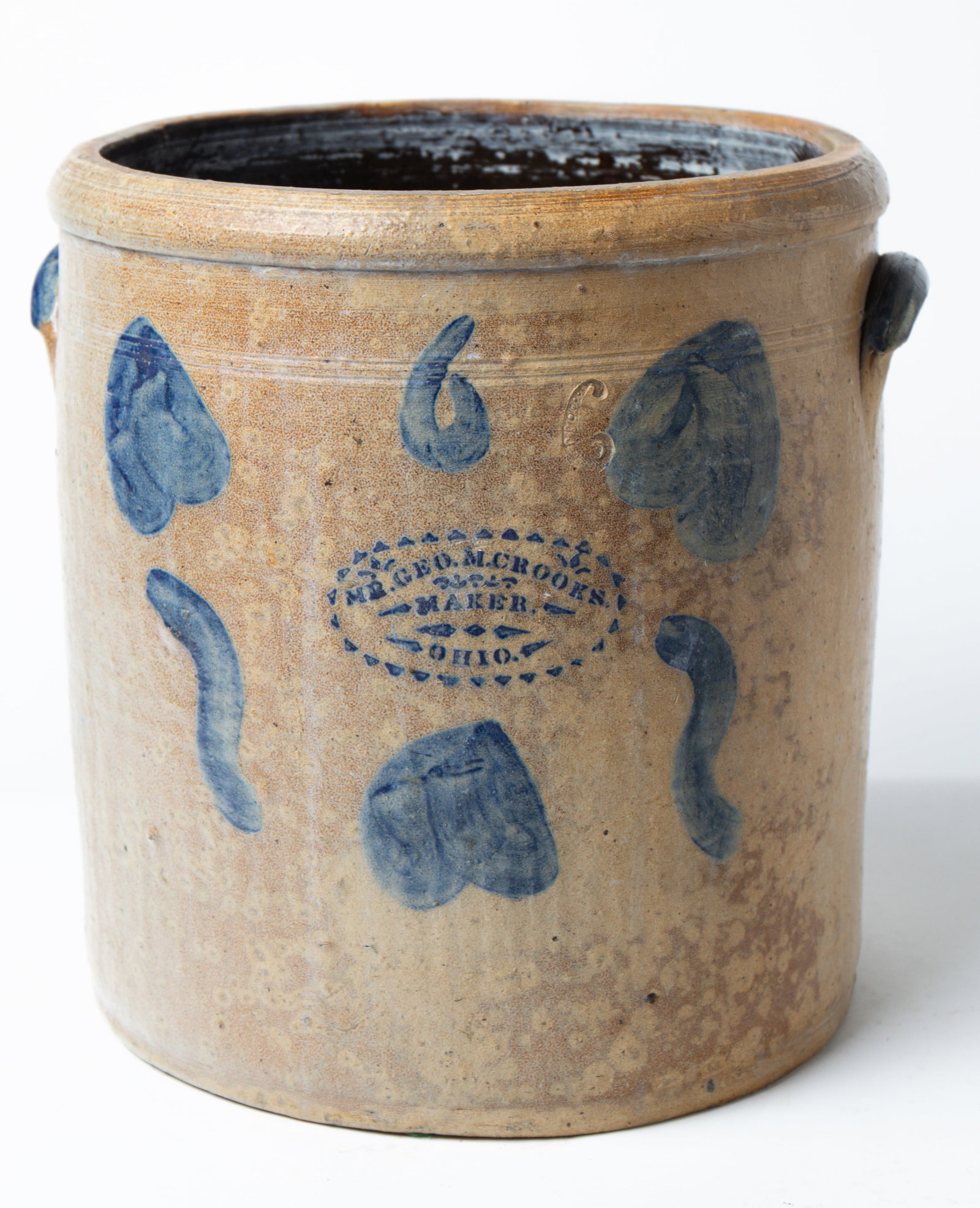 GEORGE CROOKS OHIO COBALT-DECORATED SIX-GALLON STONEWARE CROCK. (1 of 4)