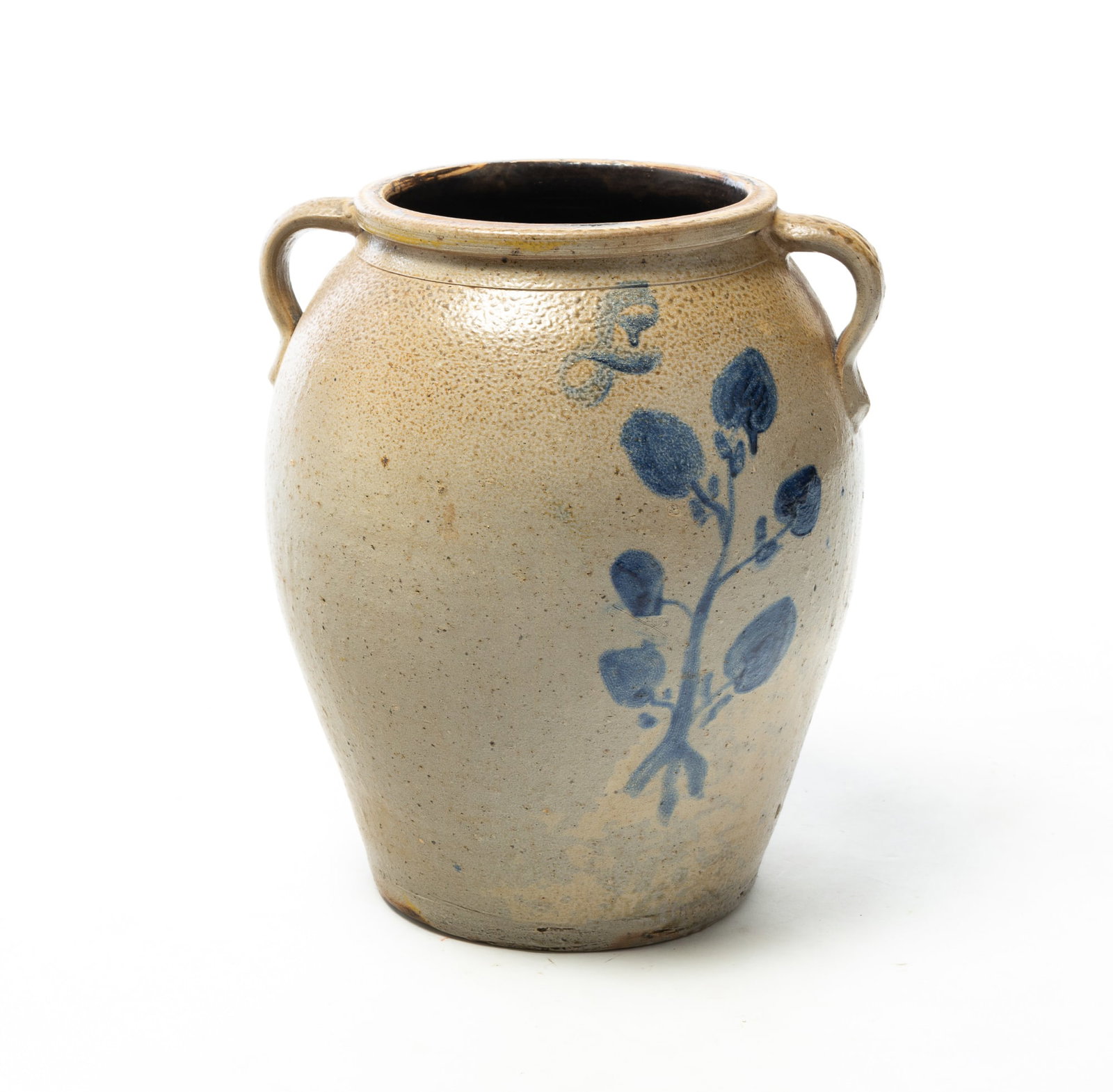 FREEHAND COBALT DECORATED STONEWARE JAR. (1 of 5)