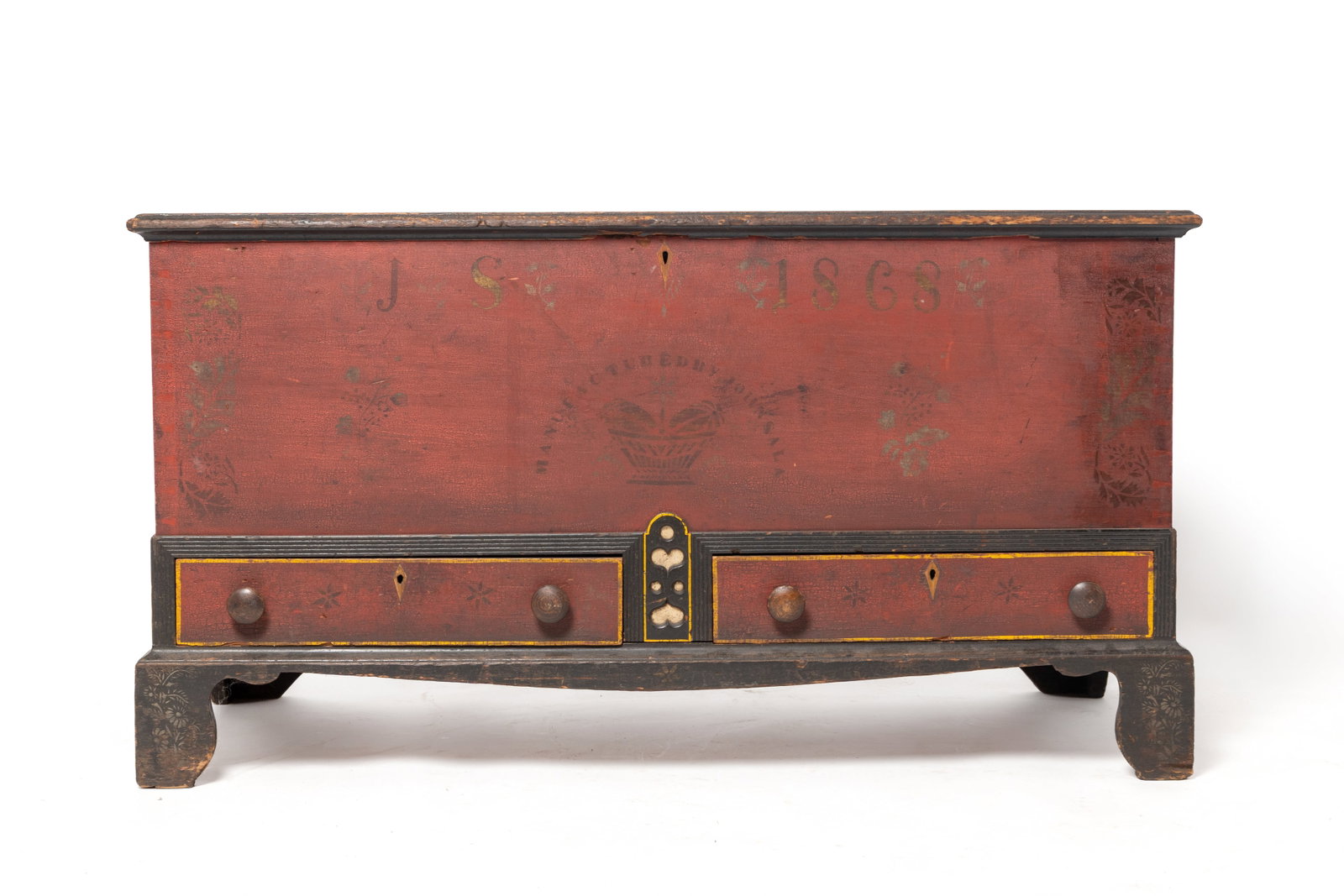 JOHN SALA (1819 – 1882) SIGNED FINE SOAP HOLLOW BLANKET CHEST WITH ORIGINAL PAINTED AND STENCILED (1 of 5)