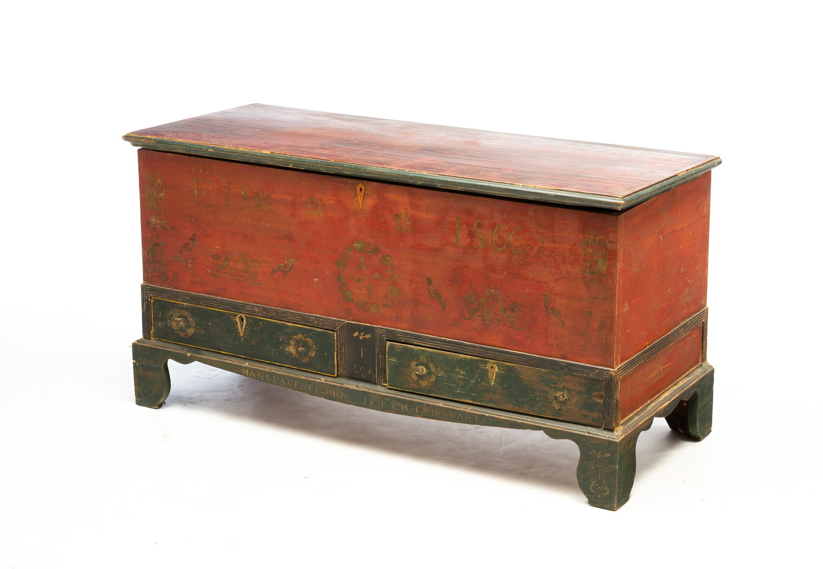 JEREMIAH STAHL (1830 - 1907) SIGNED SOAP HOLLOW BLANKET CHEST WITH ORIGINAL PAINTED AND STENCILED (1 of 7)