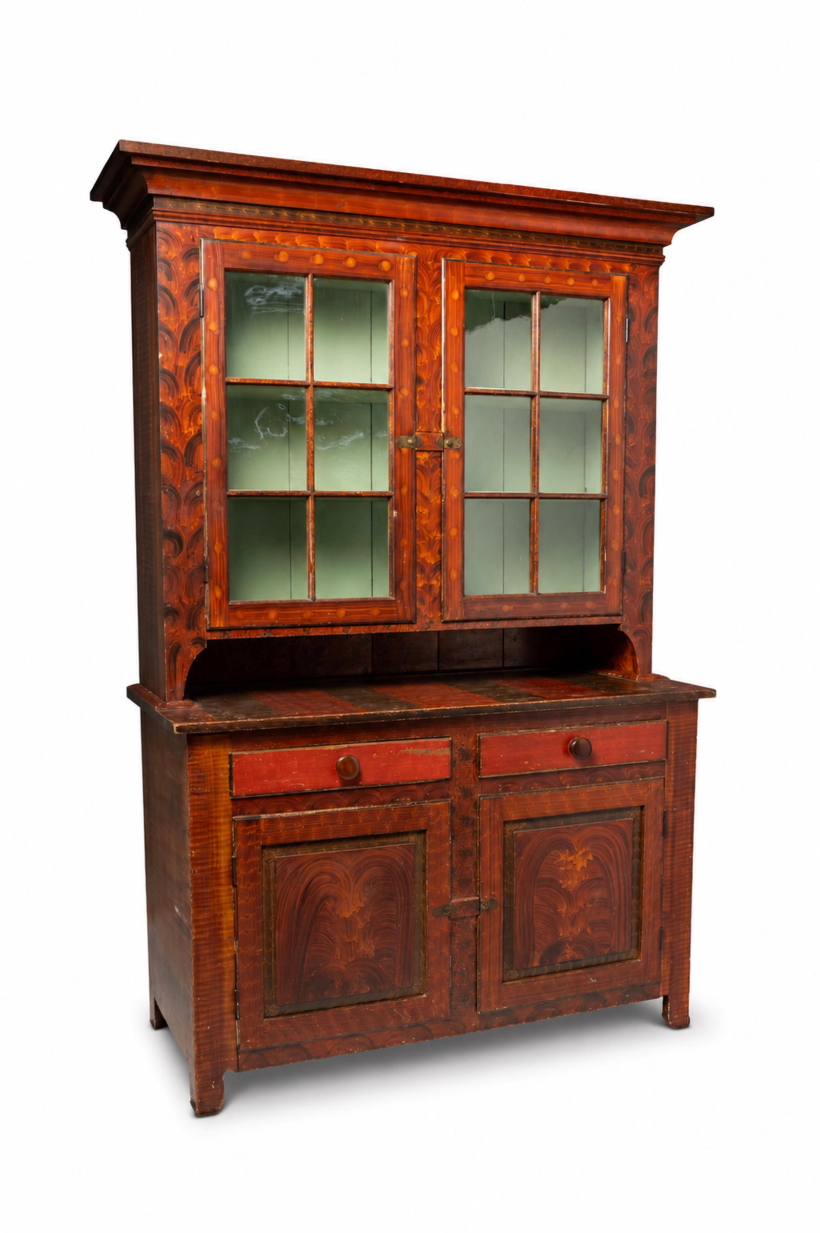 IMPORTANT JACKSON (MAHONING COUNTY), OHIO STEPBACK CUPBOARD WITH OUTSTANDING ORIGINAL PAINT (1 of 3)