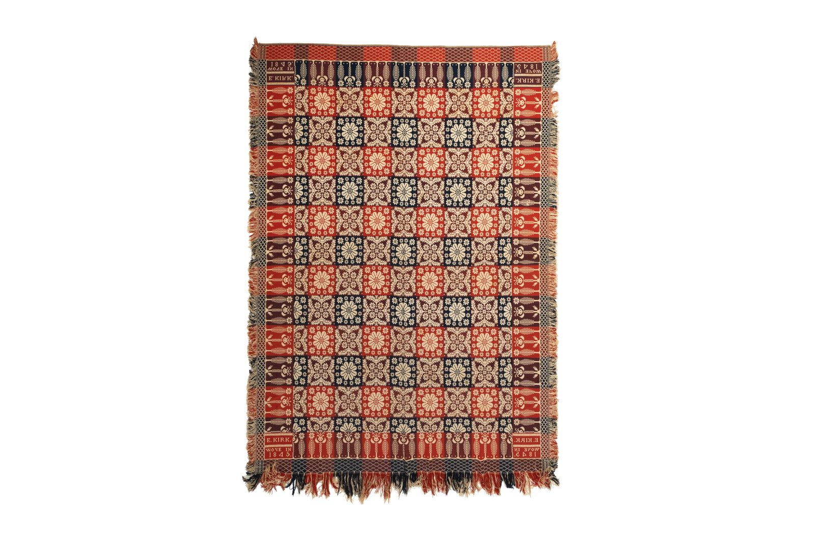 E. KIRK SUMMER WINTER JACQUARD COVERLET DATED 1845. (1 of 5)