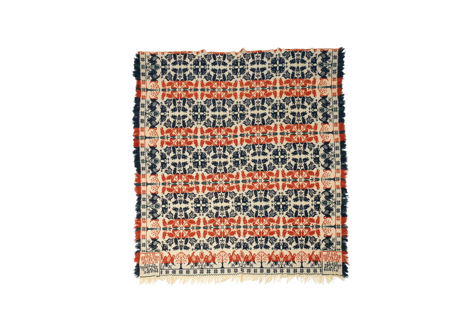 ISAAC SHEAFFER (STARK COUNTY, OHIO) JACQUARD COVERLET DATED 1841. (1 of 3)