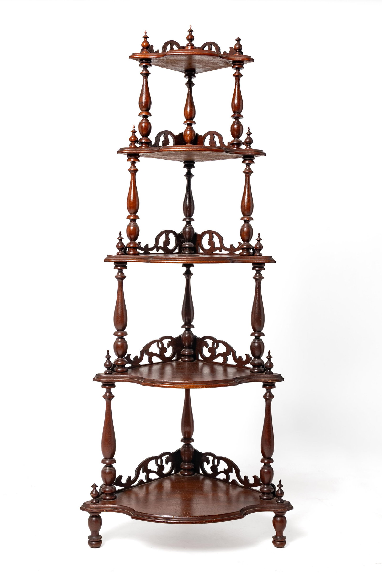 VICTORIAN PEASE TURNED WHAT-NOT CORNER SHELF. (1 of 7)