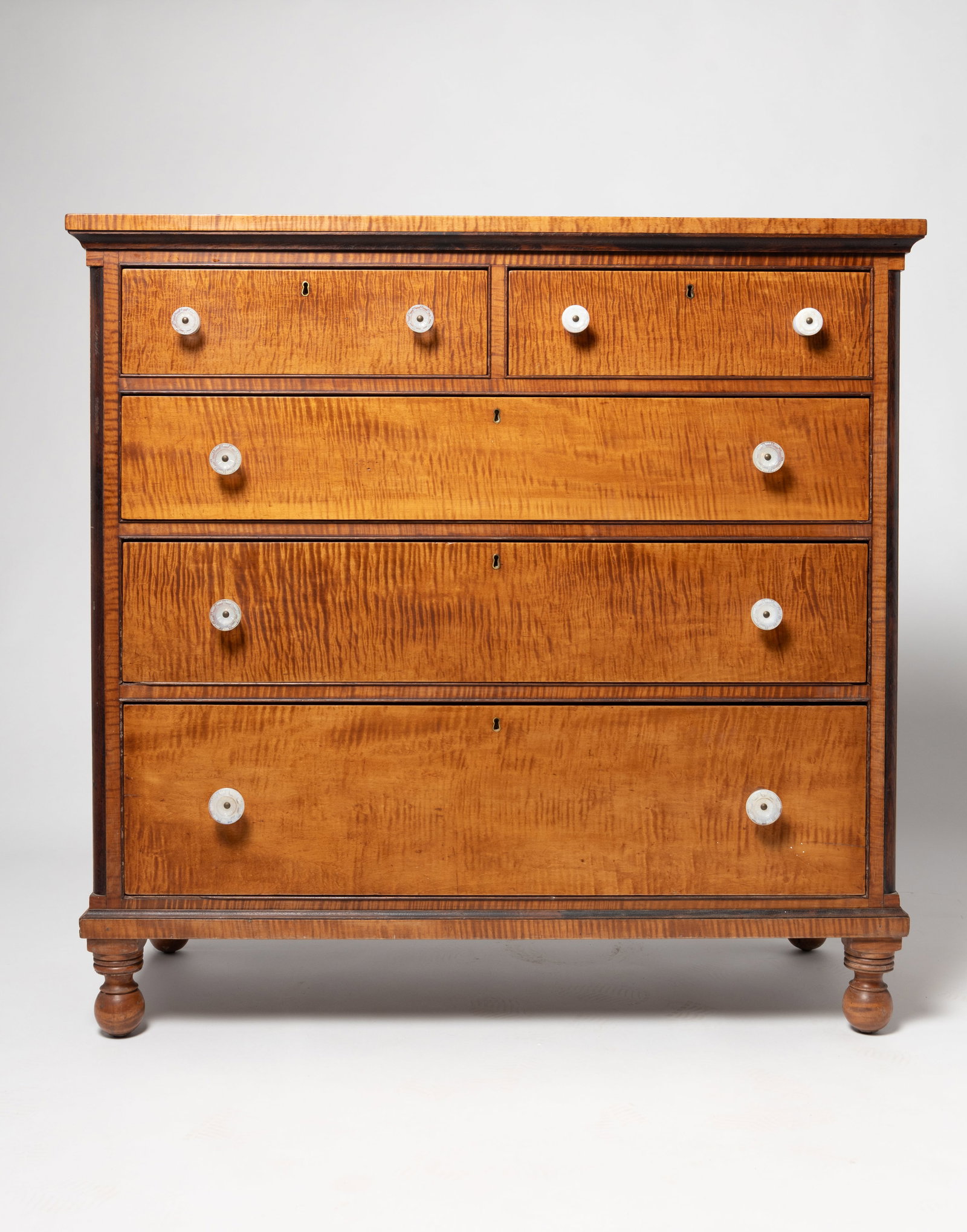 OHIO TIGER MAPLE CHEST OF DRAWERS. (1 of 5)