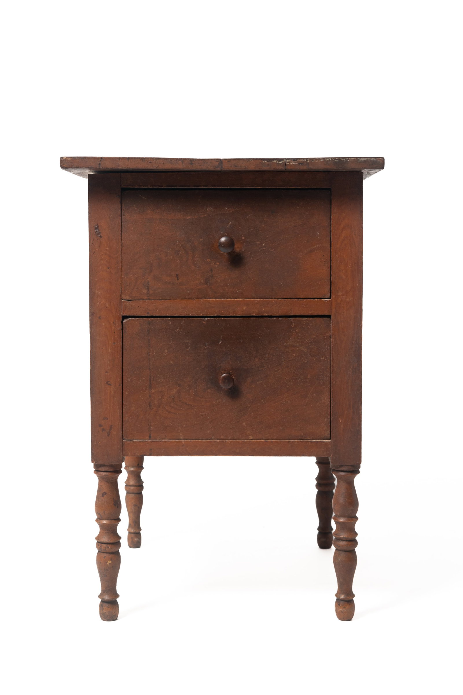 OHIO SHERATON TIGER MAPLE AND POPLAR TWO-DRAWER STAND WITH ORIGINAL GRAIN PAINT. (1 of 7)