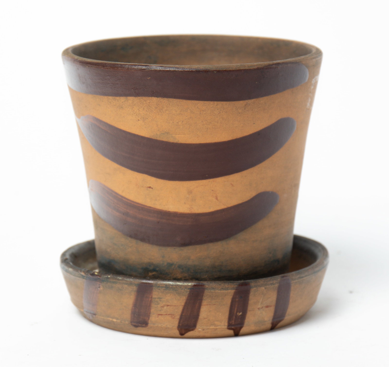 NEW GENEVA, PENNSYLVANIA FLOWER POT WITH ATTACHED SAUCER. (1 of 6)