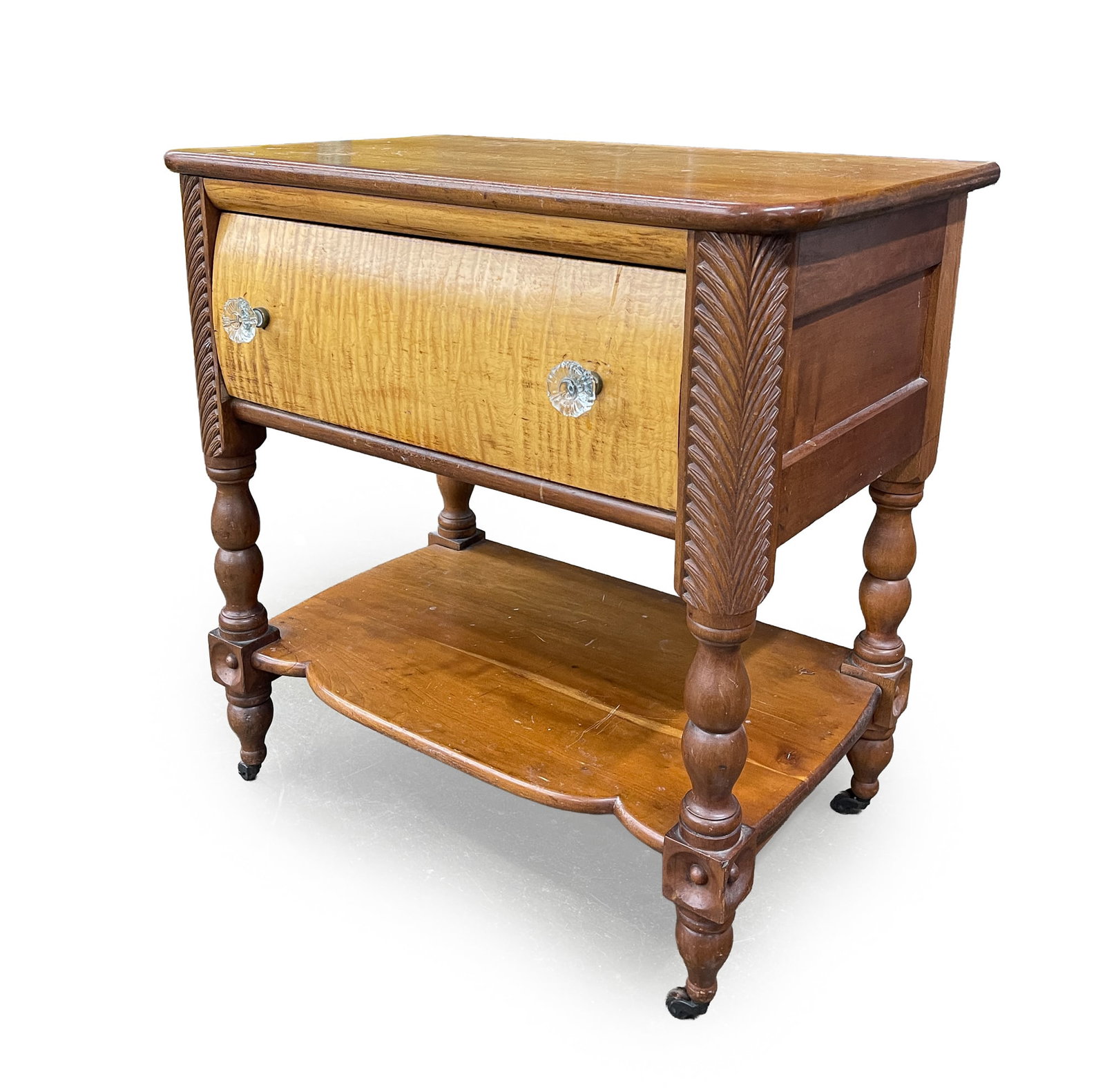FOLKSY OHIO COUNTRY EMPIRE TIGER MAPLE AND CHERRY WASHSTAND. (1 of 6)