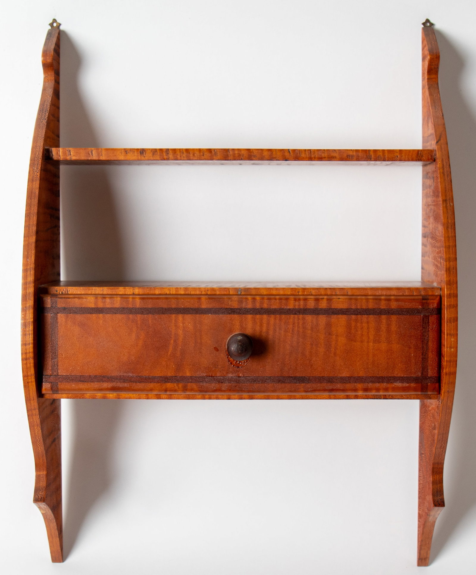 TIGER MAPLE WALL SHELF WITH ONE DRAWER. (1 of 4)