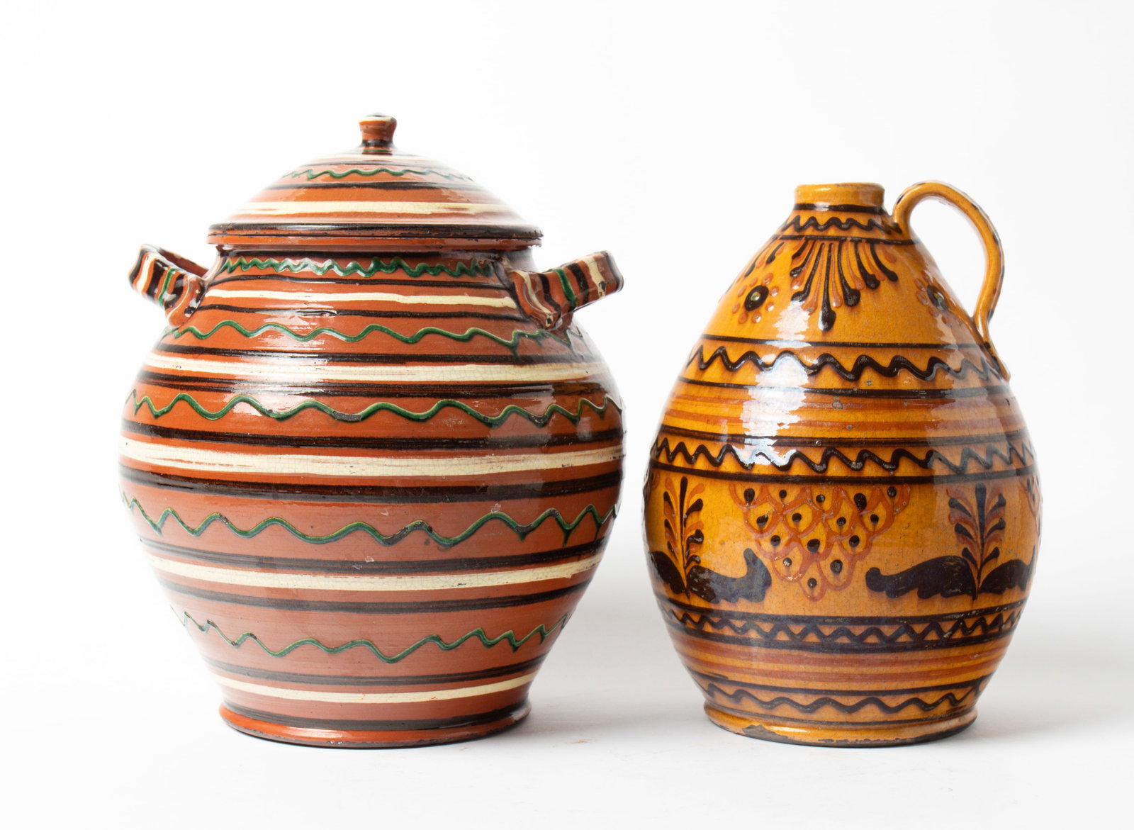 GREG SHOONER (OREGONIA, OHIO, B. 1953) GLAZED REDWARE POTTERY JUG AND JAR. (1 of 12)