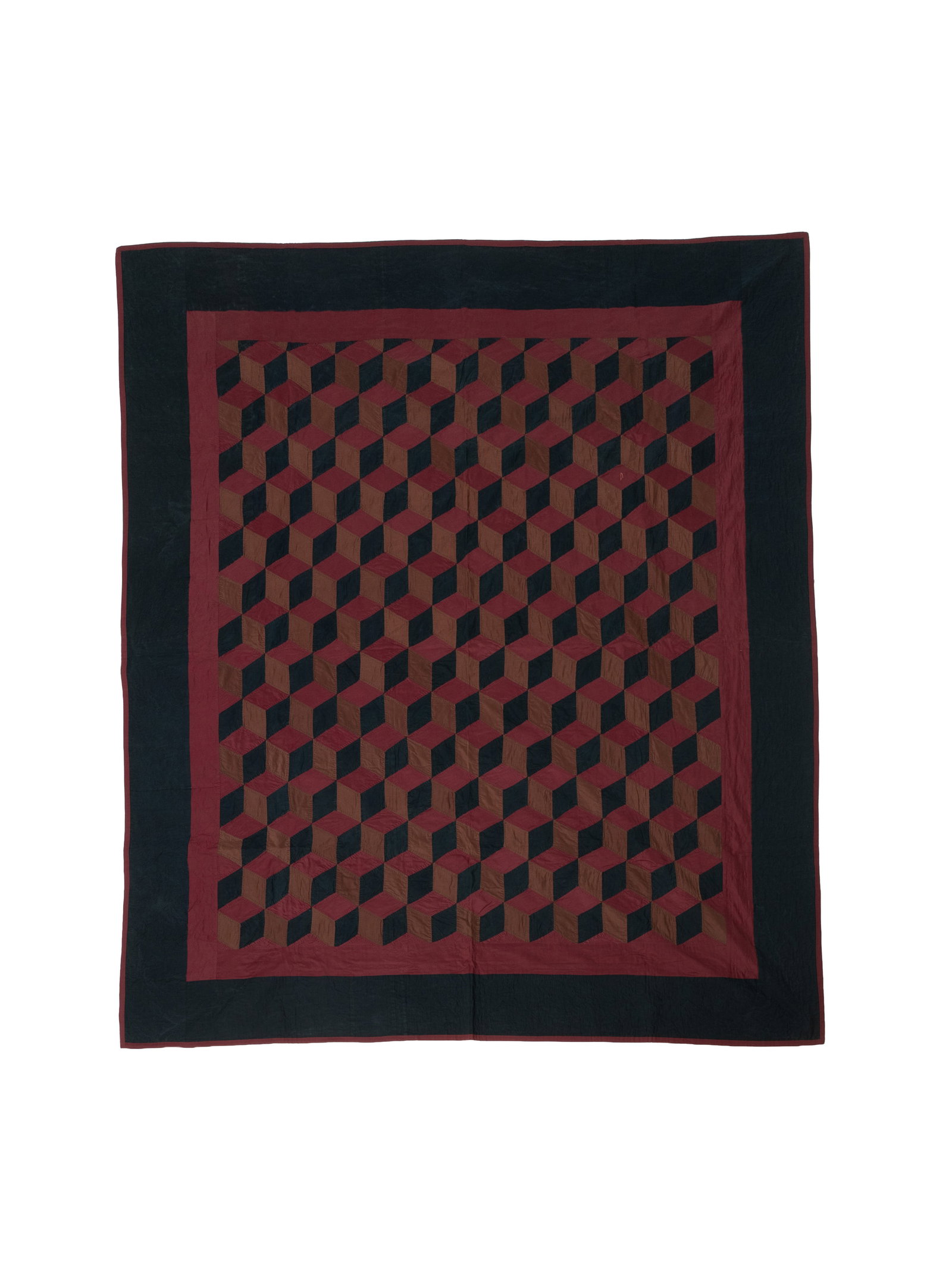 AMISH (MAYSVILLE, WAYNE, COUNTY, OHIO) "TUMBLING BLOCKS" QUILT. (1 of 2)