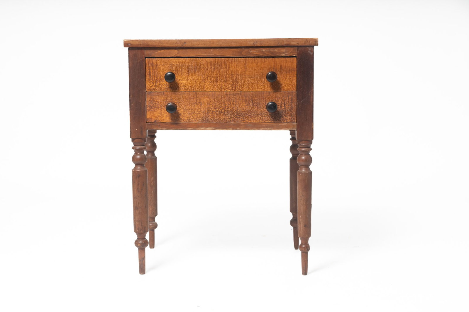 SHERATON CHERRY AND TIGER MAPLE TWO DRAWER STAND. (1 of 9)