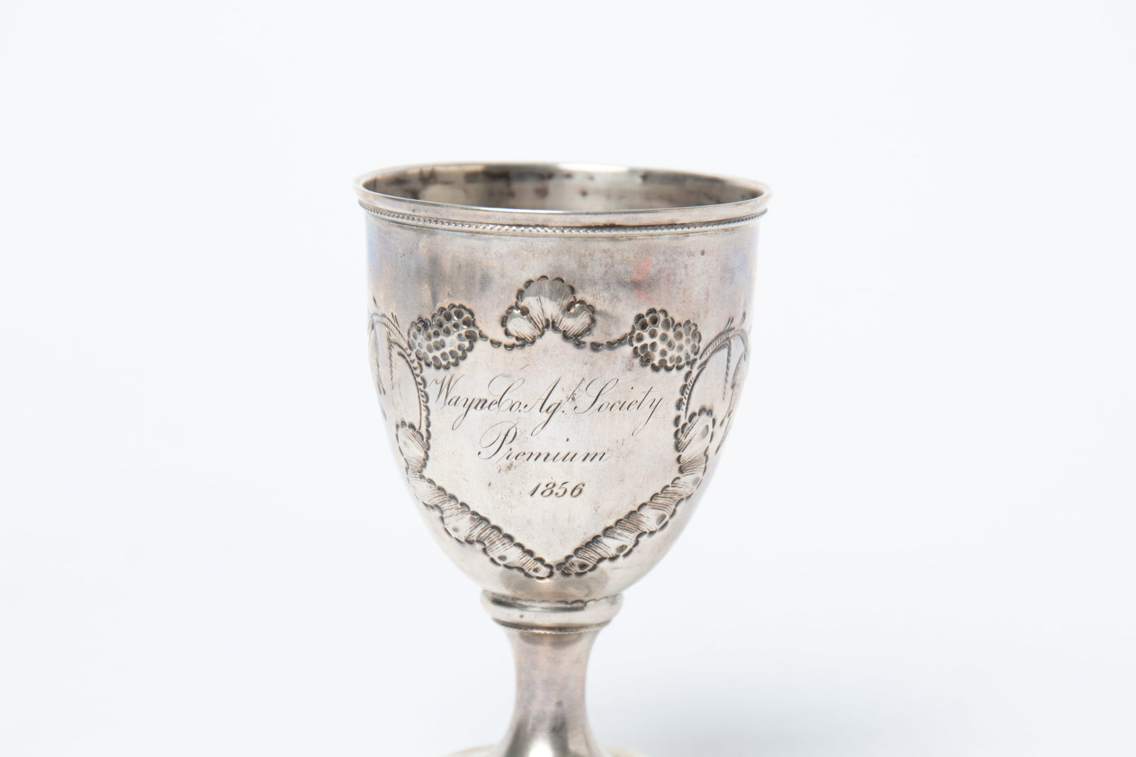 WAYNE COUNTY, OHIO COIN SILVER PRESENTATION GOBLET DATED 1856. - 2