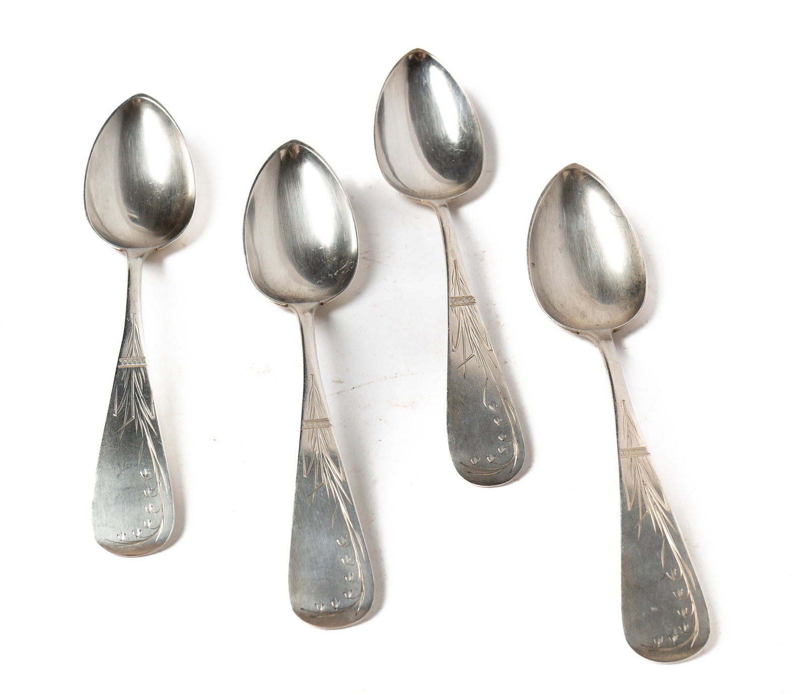 FOUR DUHME (CINCINNATI, OHIO) STERLING SILVER SERVING SPOONS WITH LILY OF THE VALLEY ENGRAVED (1 of 3)