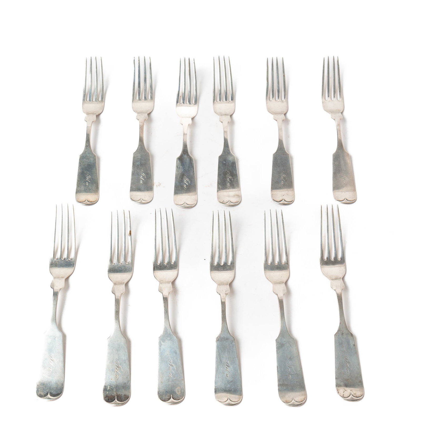 TWELVE DUHME (CINCINNATI, OHIO) COIN SILVER FIDDLE BACK FORKS. (1 of 4)