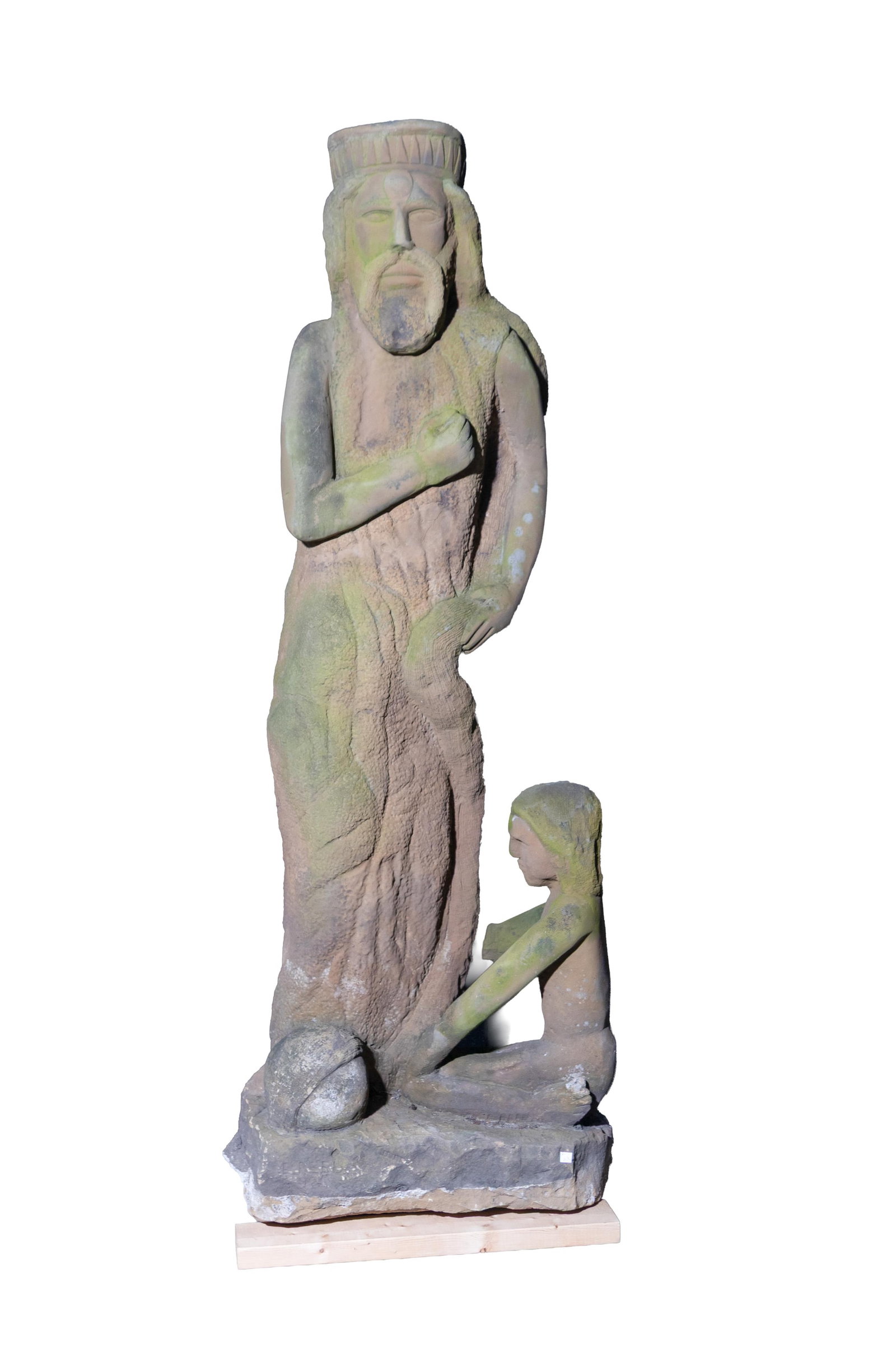 ERNEST "POPEYE" REED (OHIO, 1919 - 1985) FOLK ART CARVED STONE STANDING ZEUS SCULPTURE. (1 of 4)