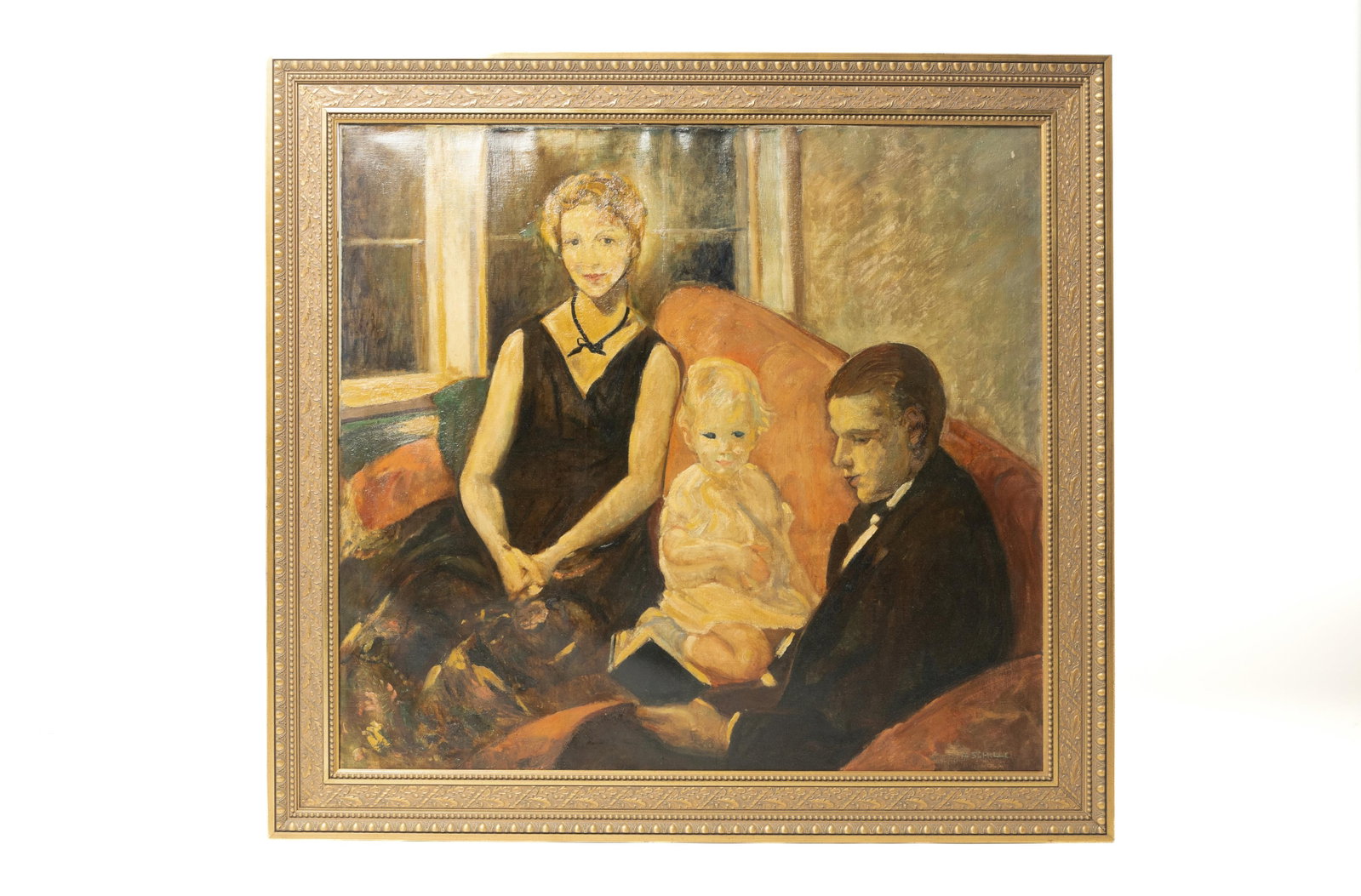 ALICE SCHILLE (OHIO, 1869 - 1955) LARGE OIL ON CANVAS OF THE BOBB FAMILY. (1 of 3)