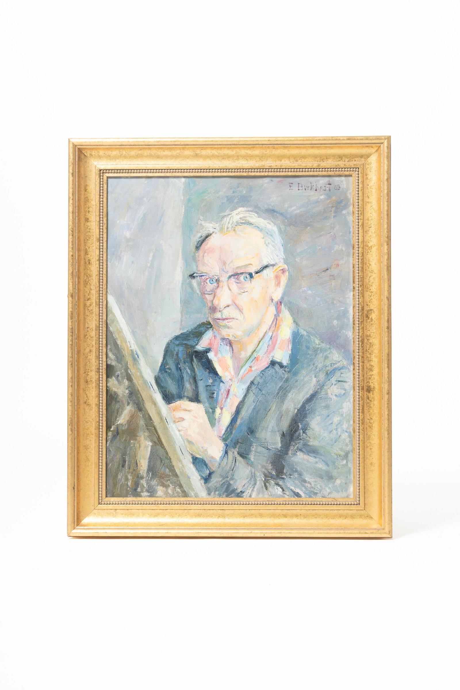 EMERSON BURKHART (OHIO, 1905 - 1969) "SELF PORTRAIT AT EASEL" OIL ON CANVAS. (1 of 2)
