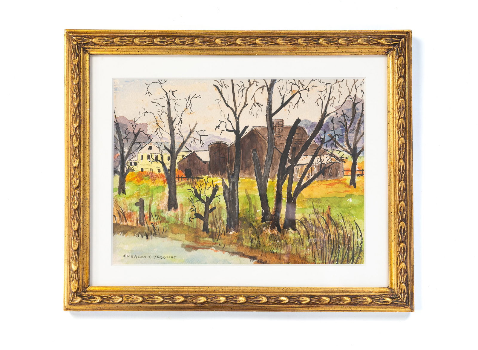 EMERSON BURKHART (OHIO, 1905 - 1969) "RURAL FARM SCENE" WATERCOLOR. (1 of 4)