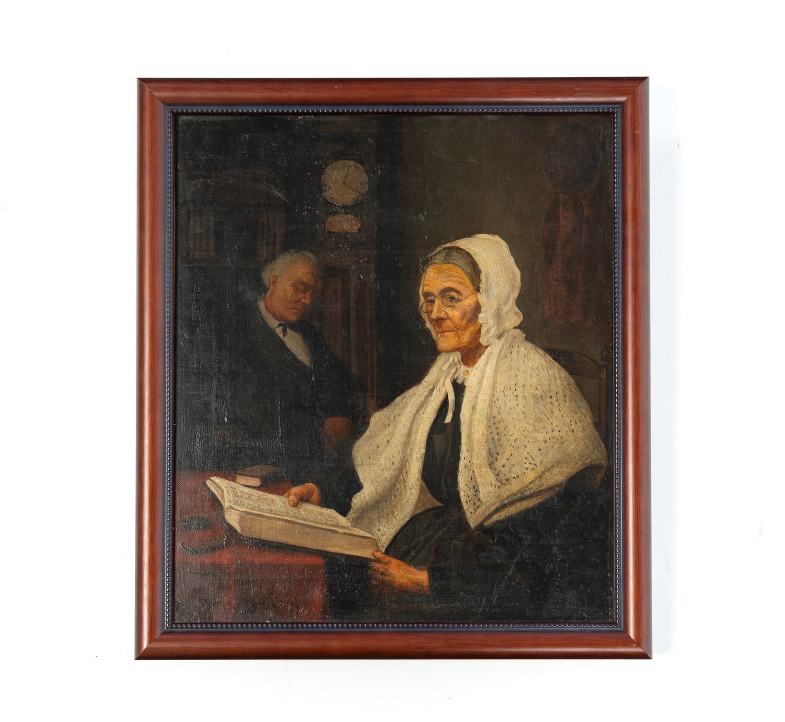 JOHN MARTIN TRACY (OHIO, 1843 - 1893) OIL ON CANVAS OF AN ELDERLY COUPLE. (1 of 3)