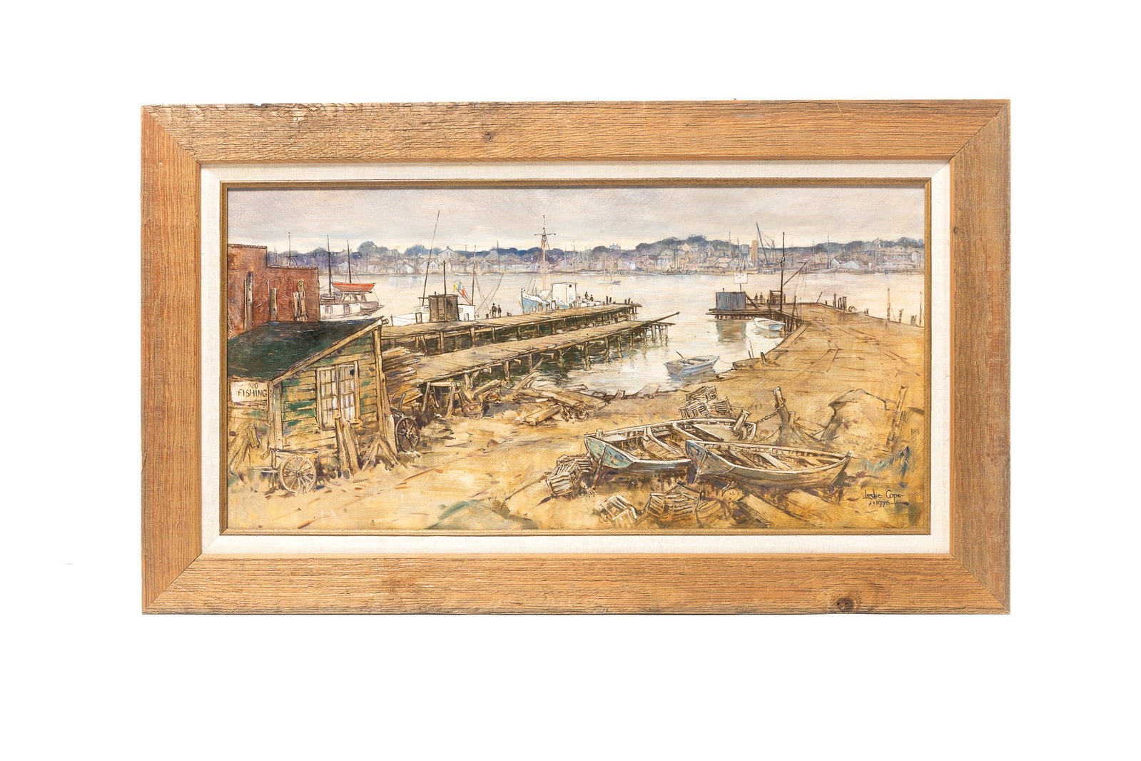 LESLIE COPE (OHIO, 1913 - 2002) "THE BOAT YARD GLOUCESTER" OIL ON BOARD. (1 of 6)