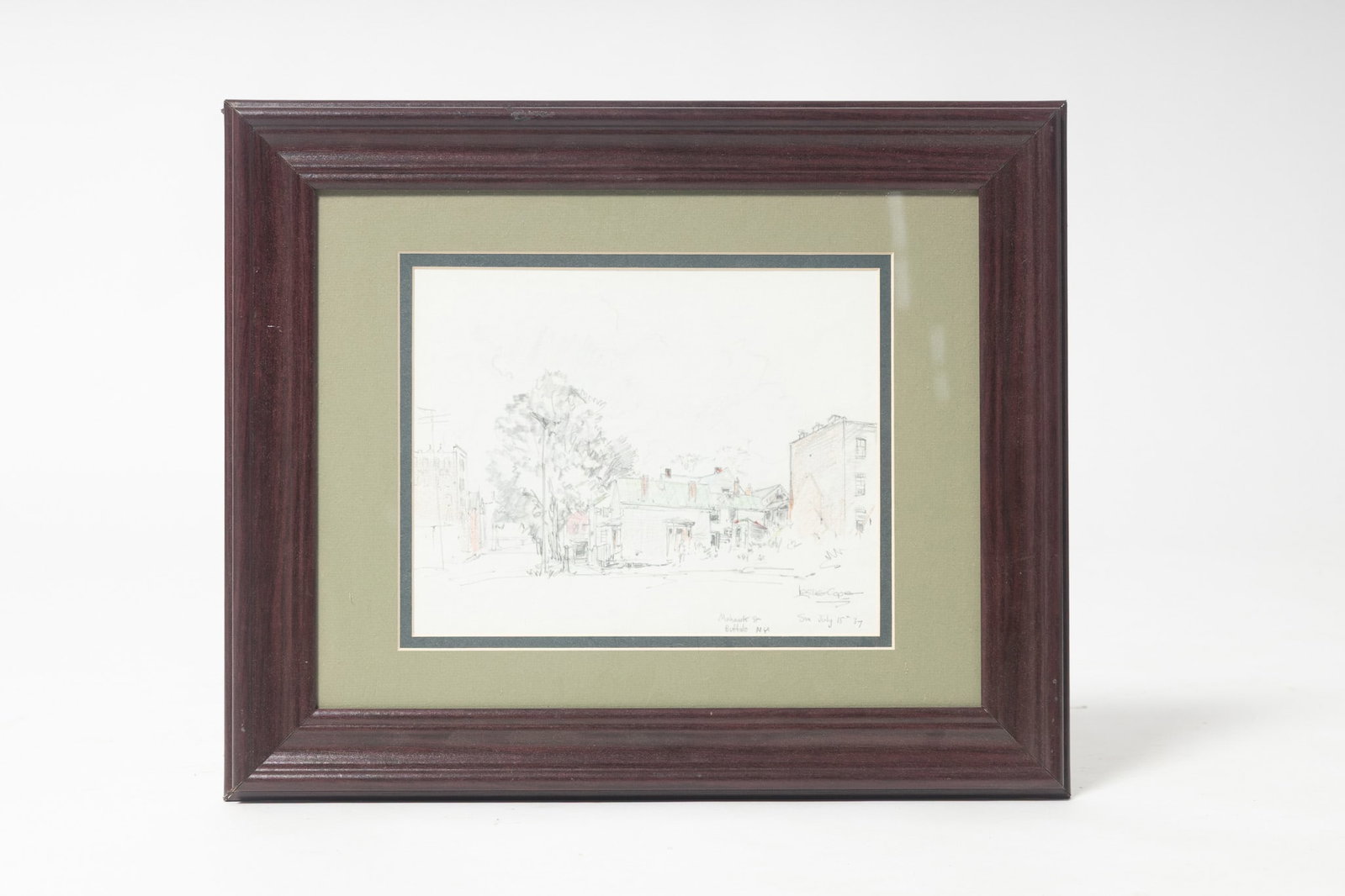 LESLIE COPE (OHIO, 1913 - 2002) "BUFFALO, NEW YORK" GRAPHITE AND COLORED PENCIL ON PAPER. (1 of 3)