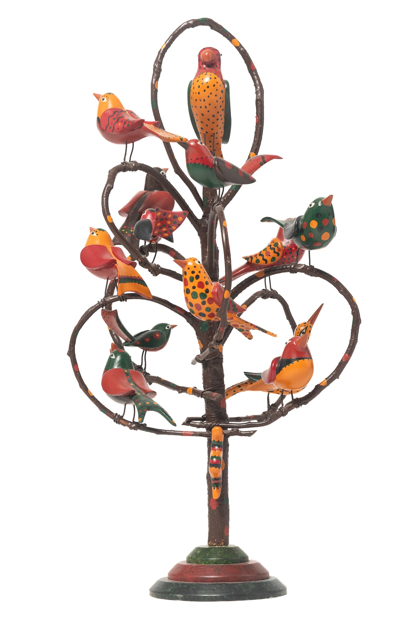 DON NOYES (GLENFORD, OHIO, CONTEMPORARY) FOLK ART CARVED AND POLYCHROME PAINTED BIRD TREE. (1 of 9)
