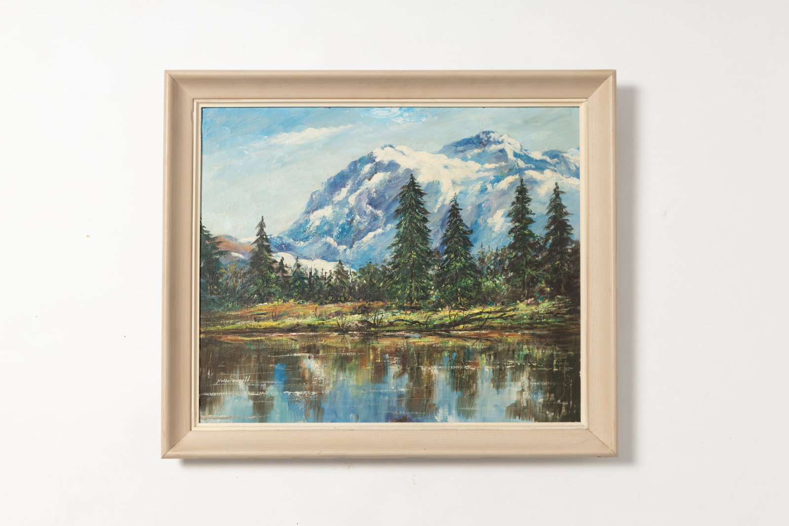 NOLAN PENNELL (OHIO, 1894 - 1972) "COLORADO, 1962" OIL ON CANVAS BOARD.: NOLAN PENNELL (OHIO, 1894 - 1972) "COLORADO, 1962" OIL ON CANVAS BOARD. American, 20th Century. Oil on canvas board. Depicting a vibrant mountainous landscape in front of a body of water and under a b