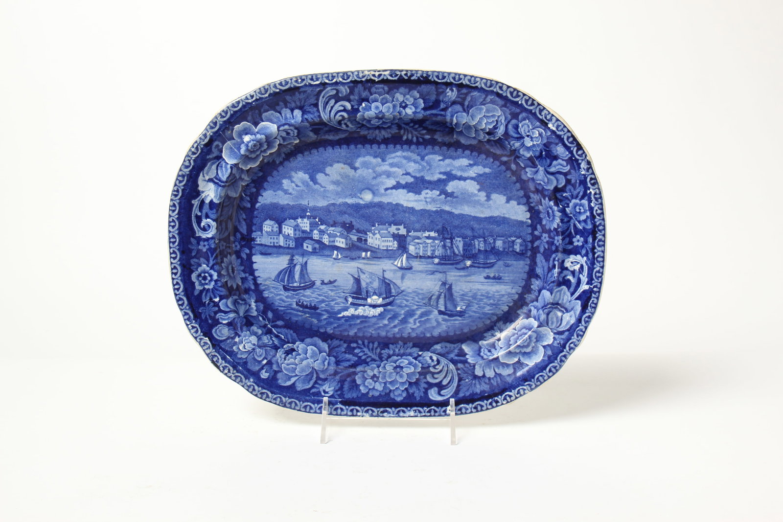 STAFFORDSHIRE HISTORICAL BLUE "SANDUSKY" PLATTER WITH LOUISVILLE, KENTUCKY RETAILER'S MARK. (1 of 3)
