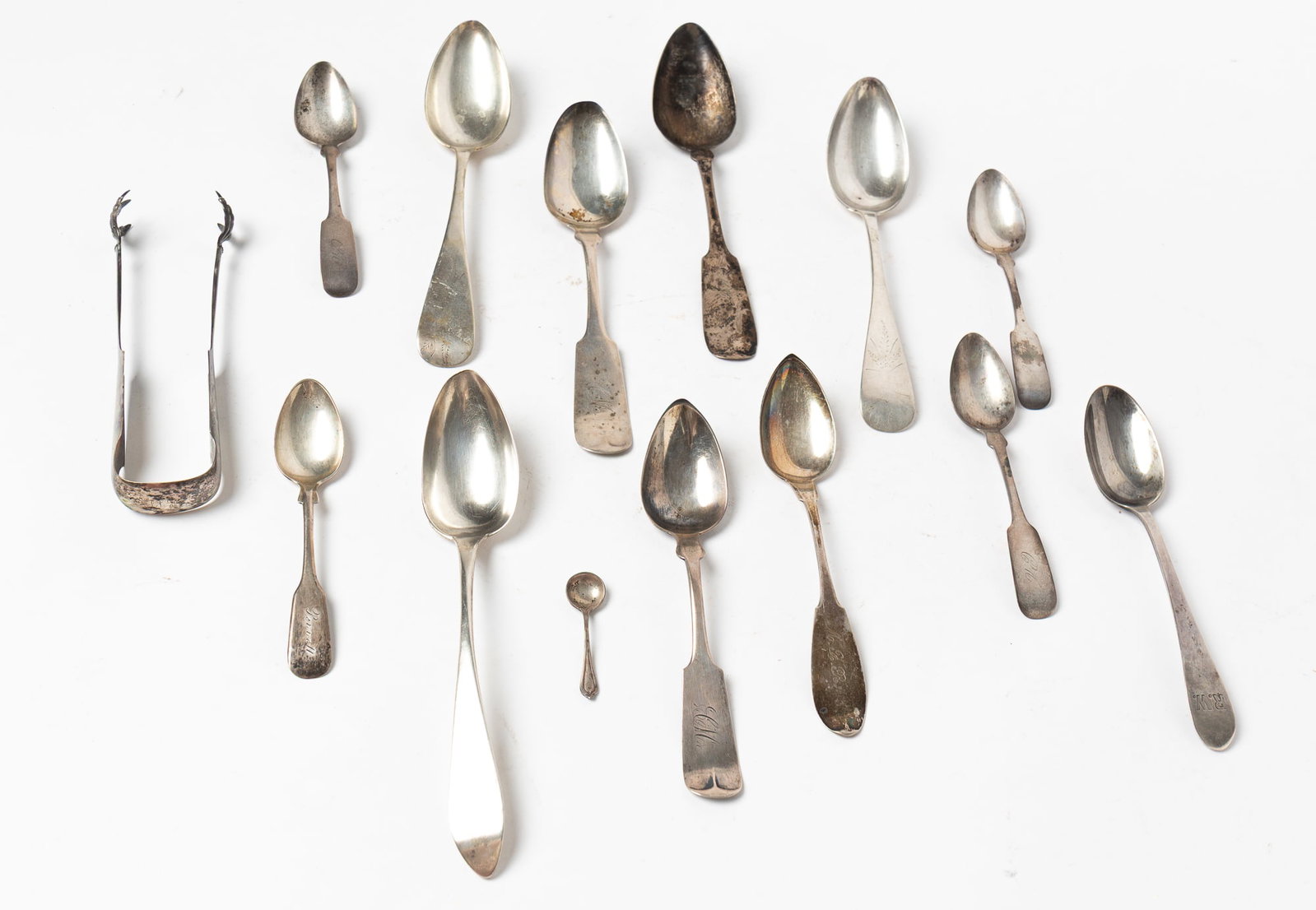 FOURTEEN COIN SILVER ITEMS. (1 of 6)