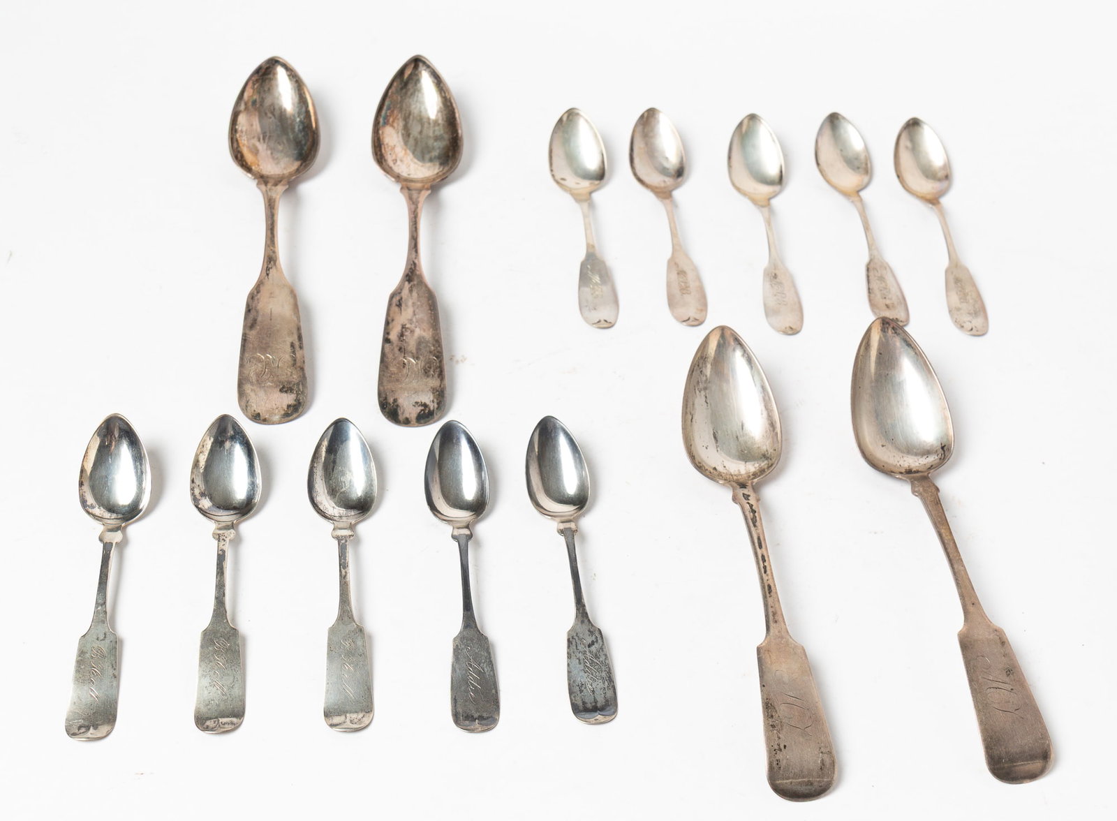 FOURTEEN COIN SILVER SPOONS. (1 of 8)