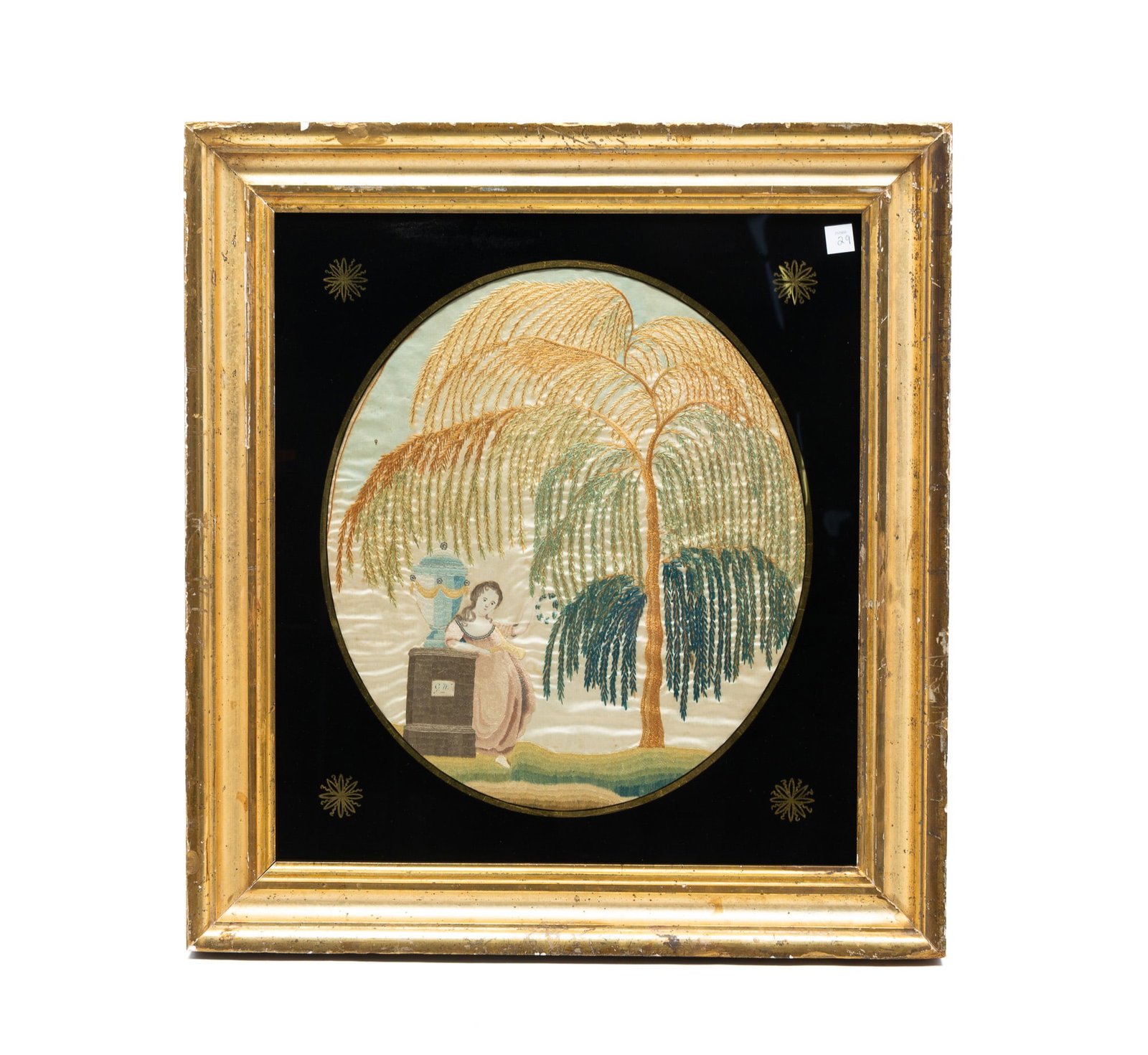 AMERICAN SCHOOL WATERCOLOR AND NEEDLEWORK MOURNING MEMORIAL FOR GEORGE WASHINGTON. (1 of 4)