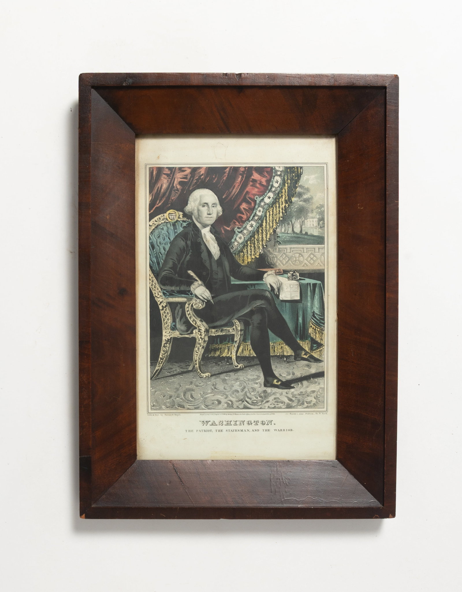 "WASHINGTON. THE PATRIOT, THE STATESMAN AND THE WARRIOR" COLORED LITHOGRAPH. (1 of 2)