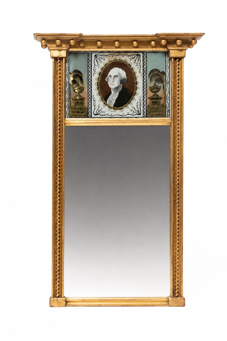FEDERAL MIRROR WITH REVERSE-PAINTED PORTRAIT OF GEORGE WASHINGTON. (1 of 1)