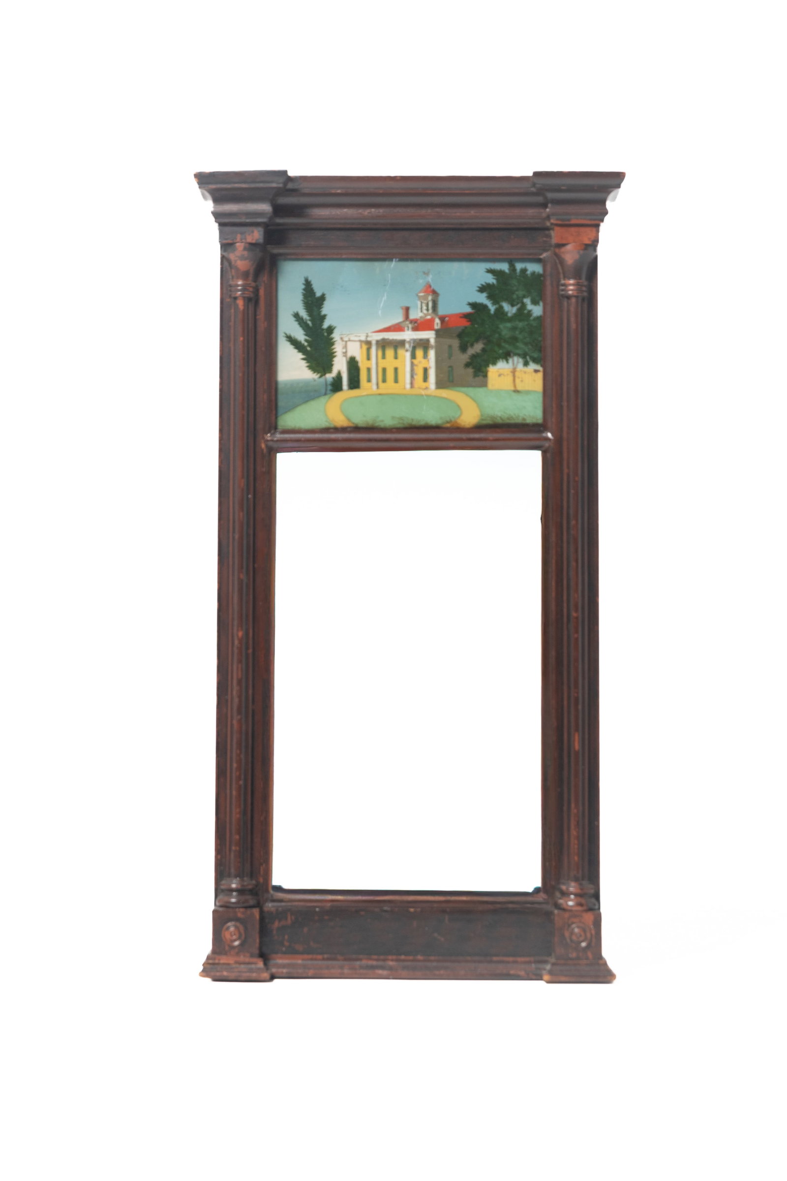 SHERATON TABERNACLE MIRROR WITH REVERSE PAINTING OF GEORGE WASHINGTON'S MOUNT VERNON. (1 of 4)