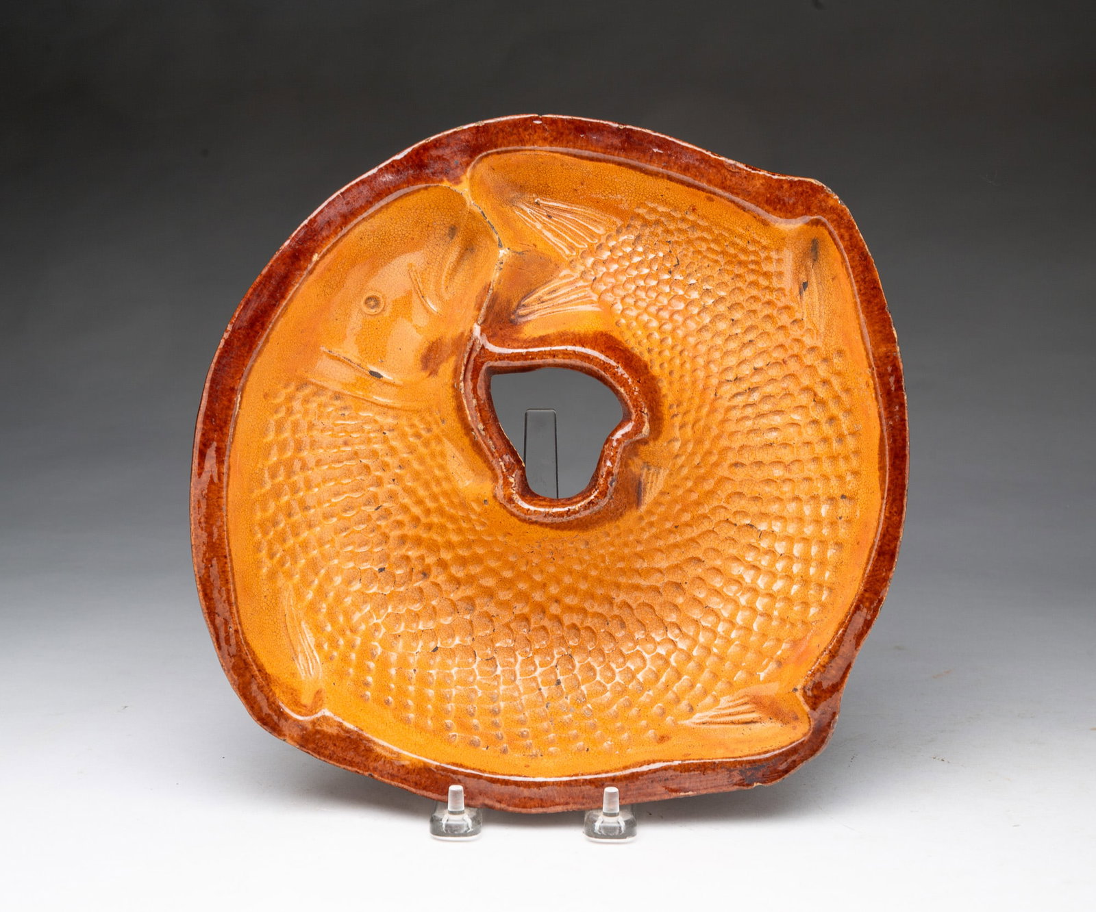 GLAZED REDWARE FISH MOLD. (1 of 3)