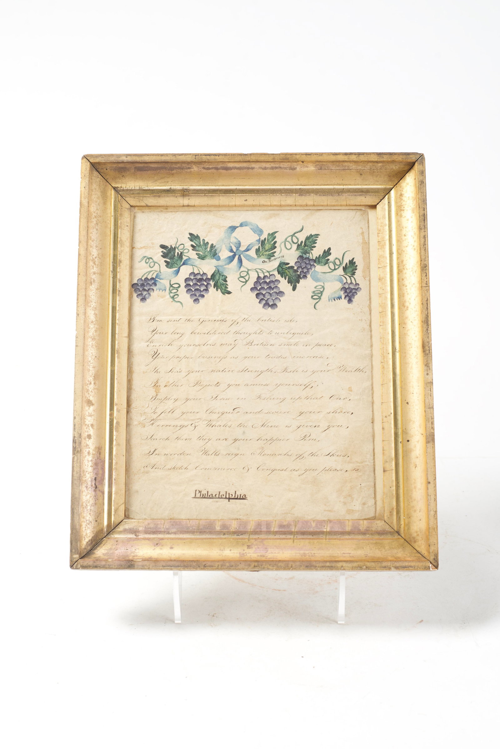 DOUBLE-SIDED HANDWRITTEN POEM WITH WATERCOLOR FROM PHILADELPHIA. (1 of 8)