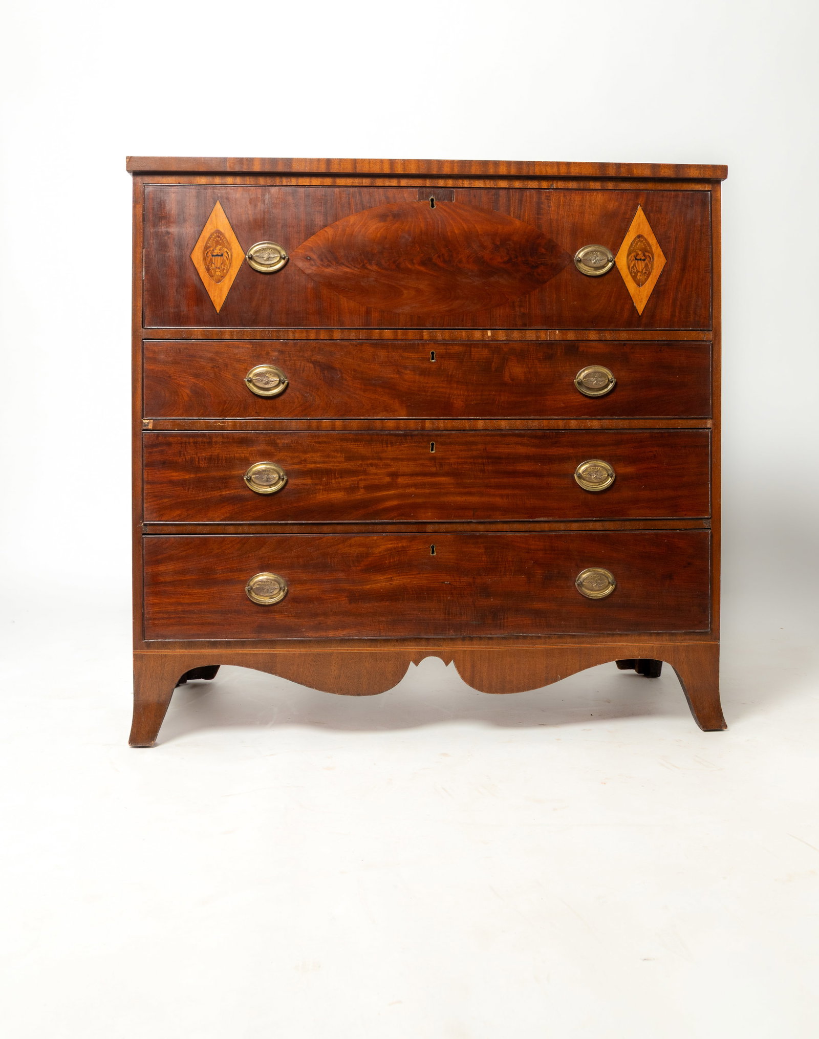 FEDERAL HEPPLEWHITE MICHAEL ALLISON (NEW YORK CITY, 1773 - 1855) PATRIOTIC MAHOGANY MARQUETRY CHEST (1 of 5)