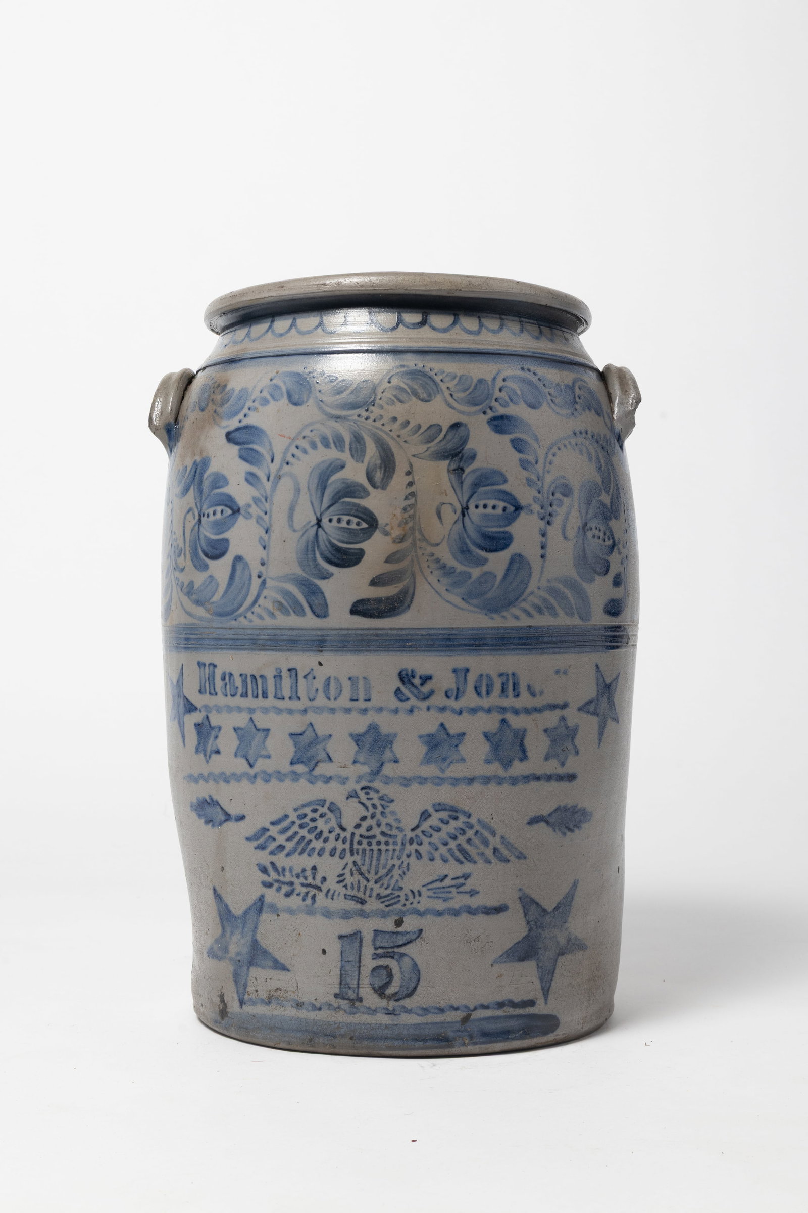 EXCEPTIONAL AND ELABORATELY BRUSHED AND STENCILED COBALT DECORATED HAMILTON & JONES (ACTIVE 1851 - (1 of 8)