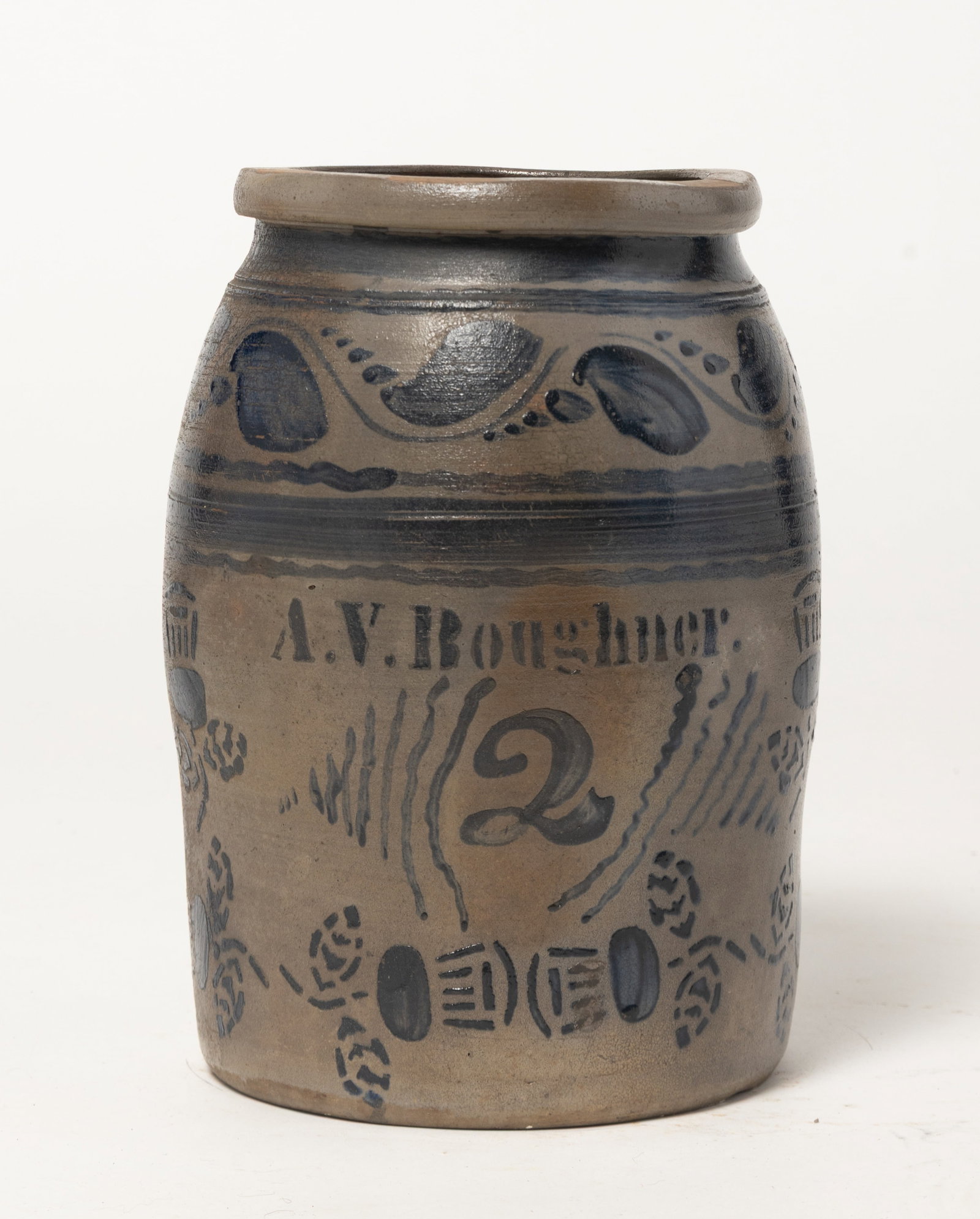 WONDERFUL AND POSSIBLY UNIQUE FREEHAND AND STENCILED COBALT DECORATED STONEWARE JAR BY ALEXANDER (1 of 7)