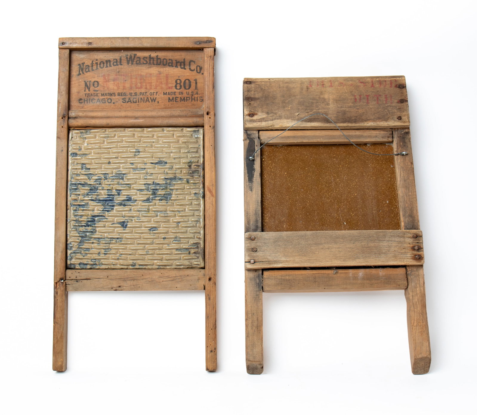 TWO GRADUATED GLAZED POTTERY WASHBOARDS. (1 of 6)