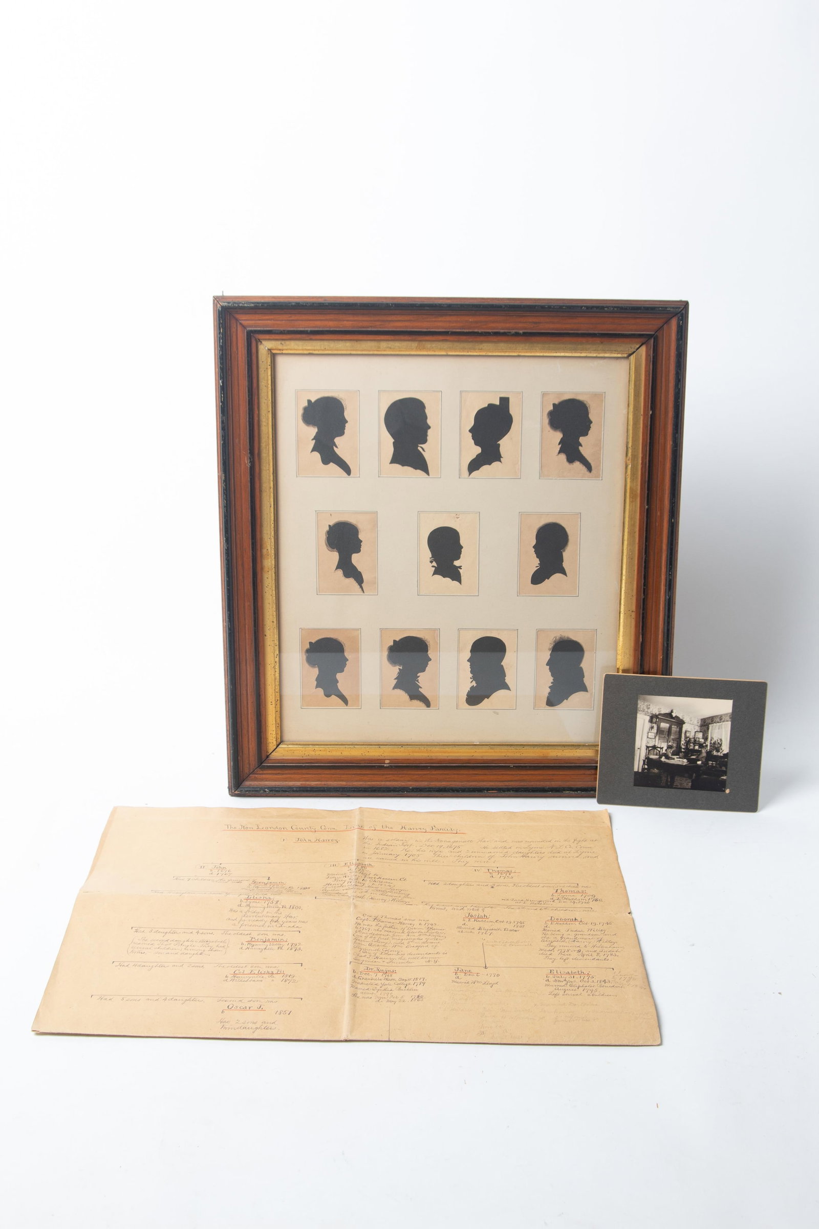ELEVEN SILHOUETTES IN ONE FRAME OF THE HARVEY FAMILY, GRANVILLE, MASSACHUSETTS. (1 of 7)